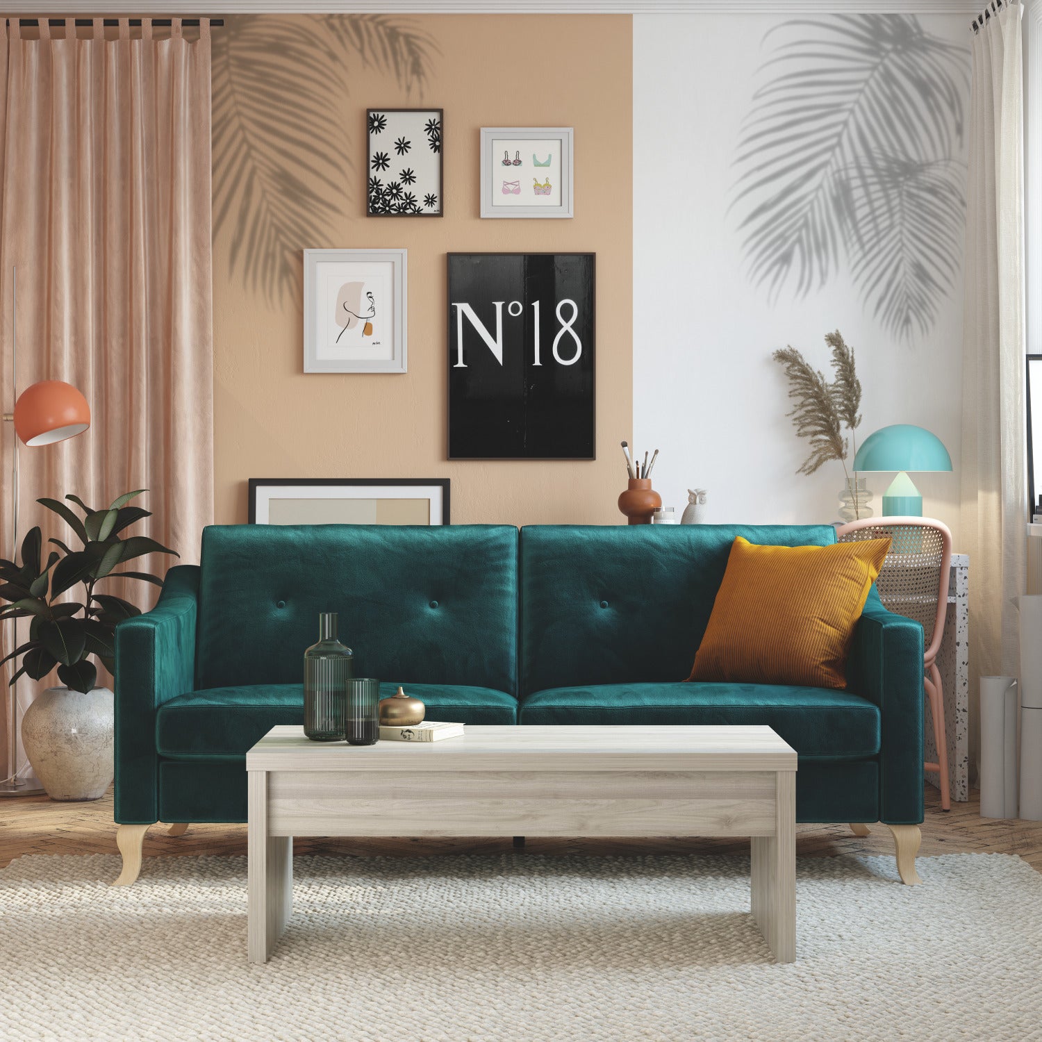 Tropical Shadow Palm Frond Wall Decals in a room setting