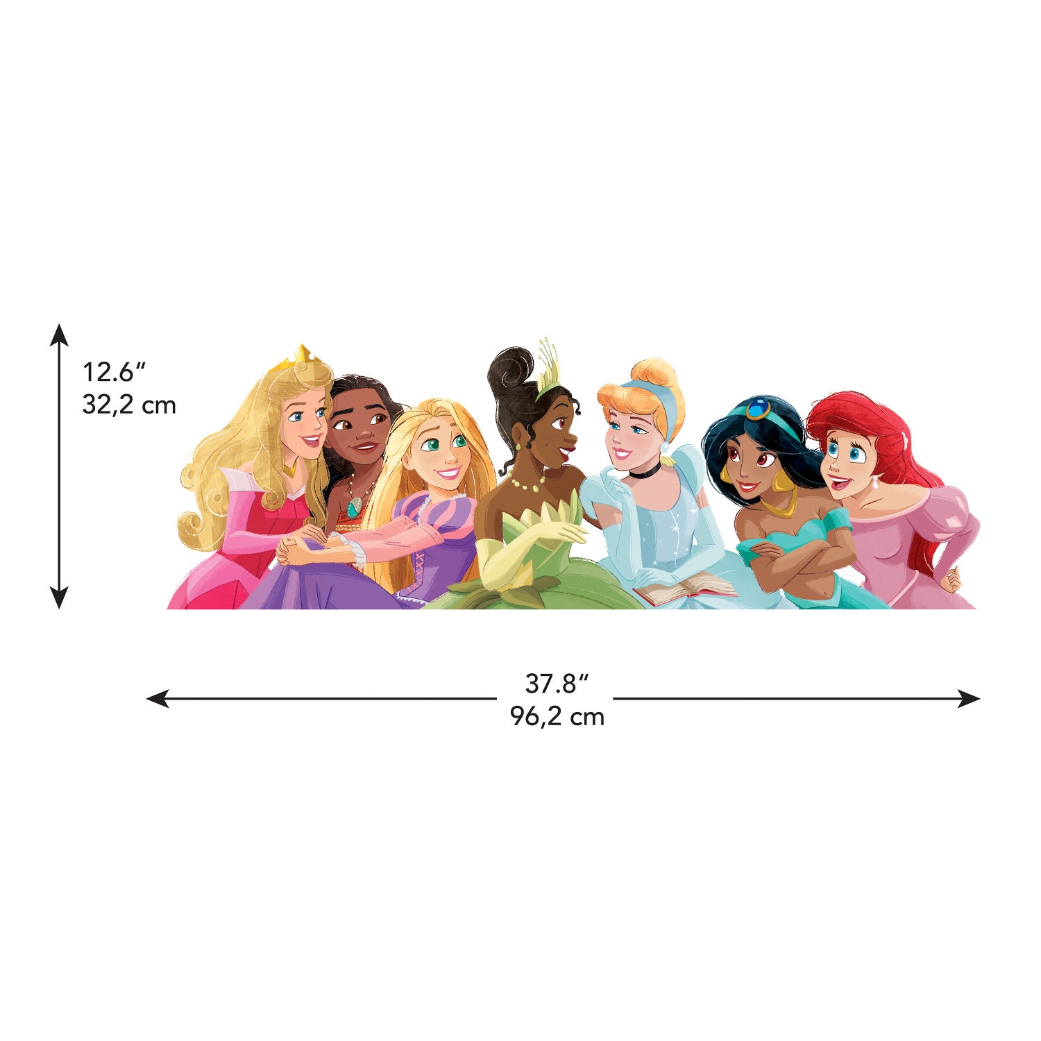 Princesses with Alphabet Wall Decals - dimensions