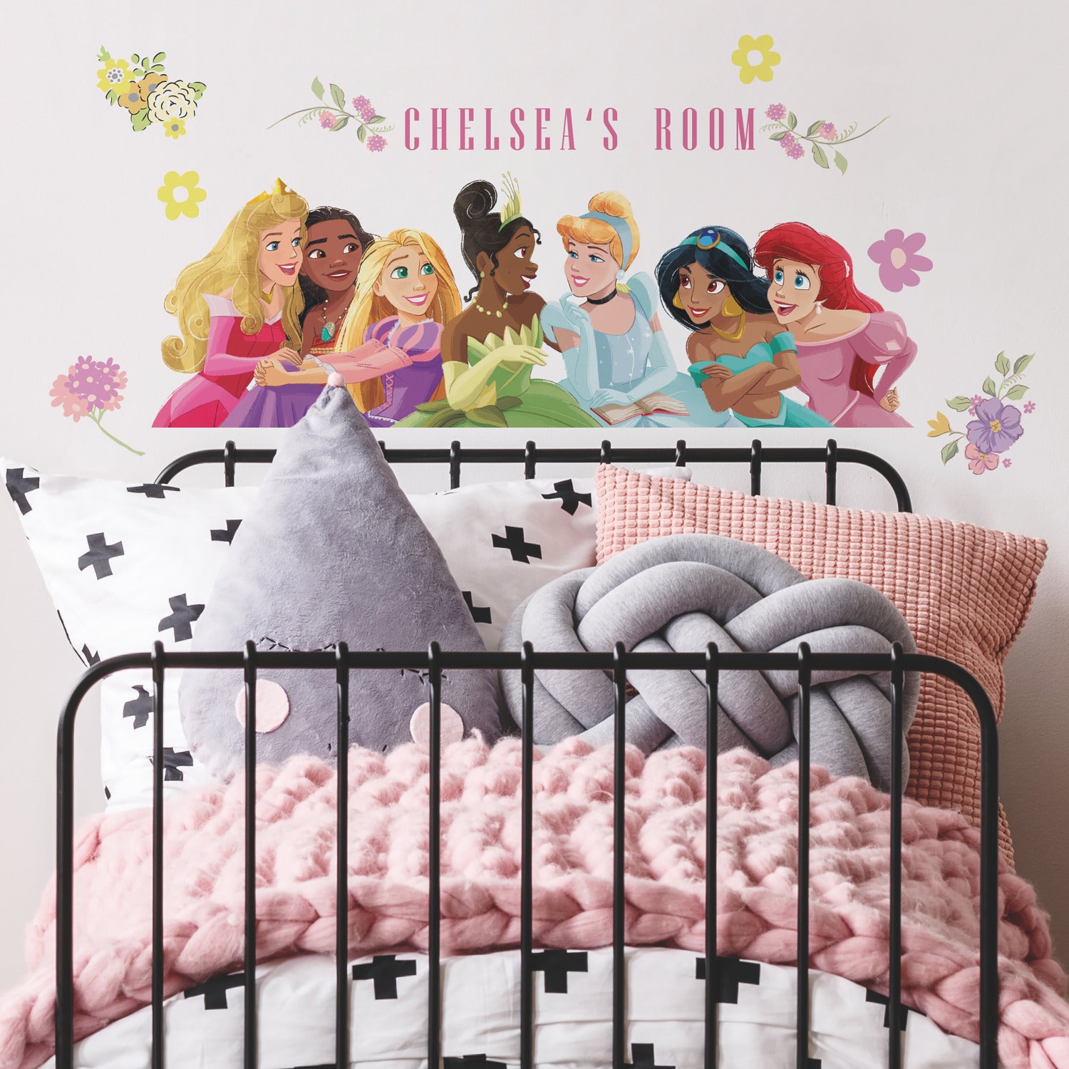 Princesses with Alphabet Wall Decals in a room setting