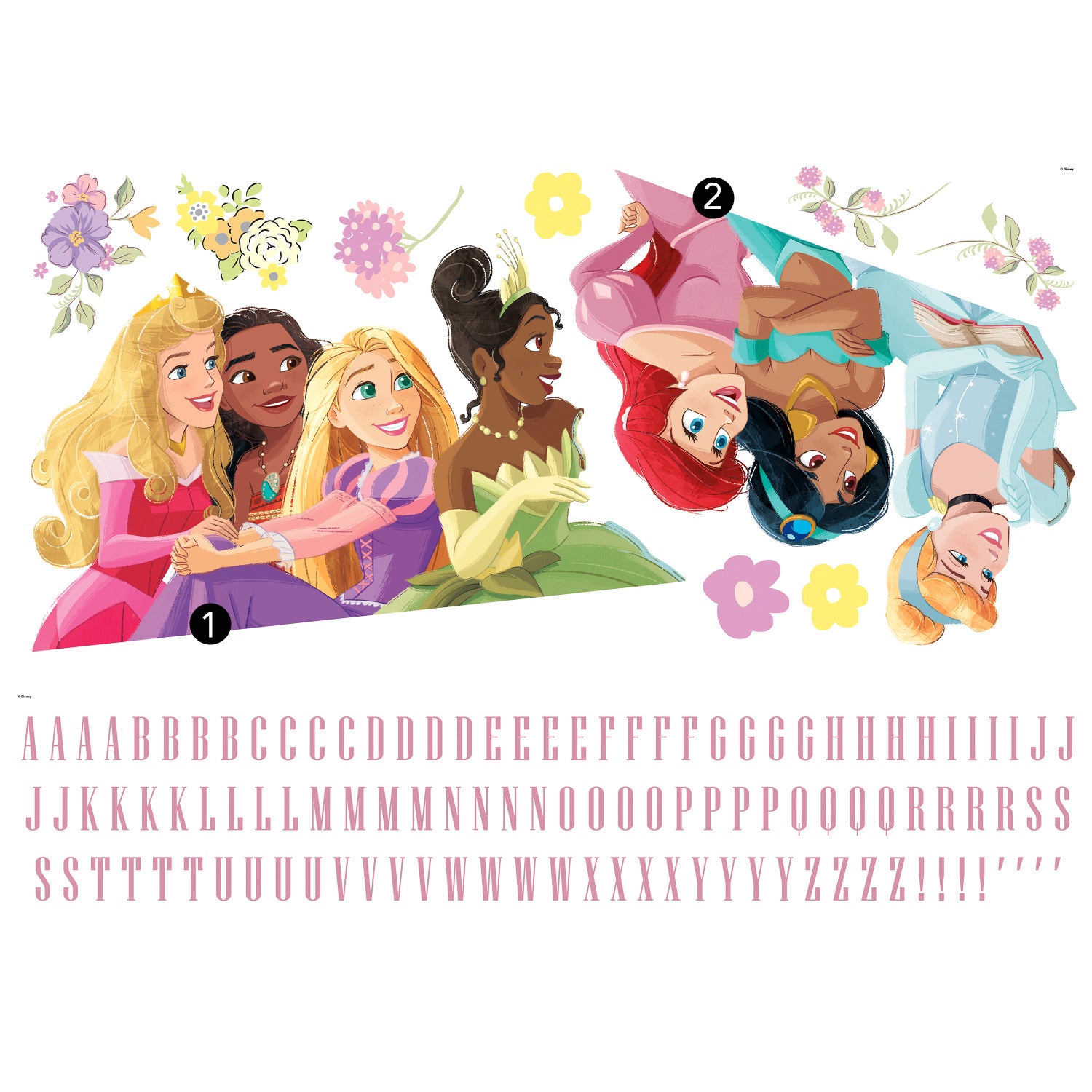 Princesses with Alphabet Wall Decals - panels