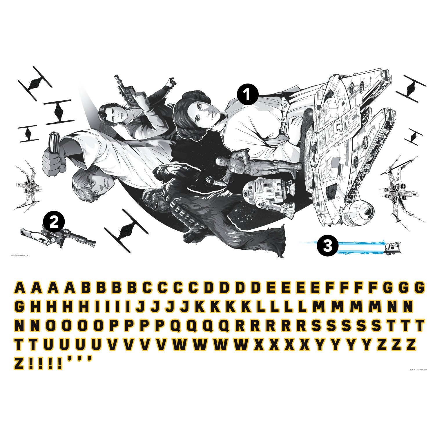 Classic Star Wars with Alphabet Wall Decals - panels