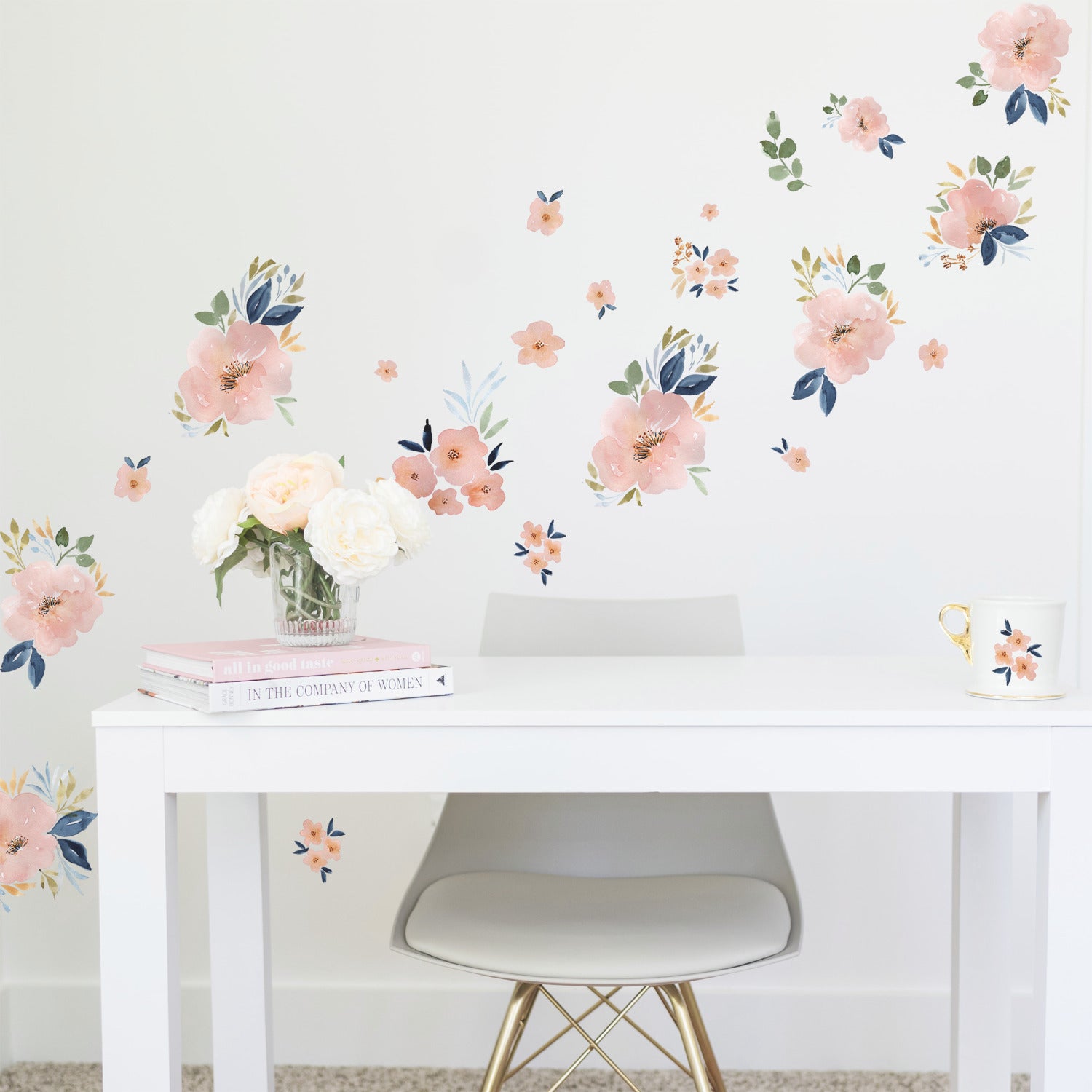 Beth Schneider Sweet Blooms Watercolor Wall Decals in a room setting