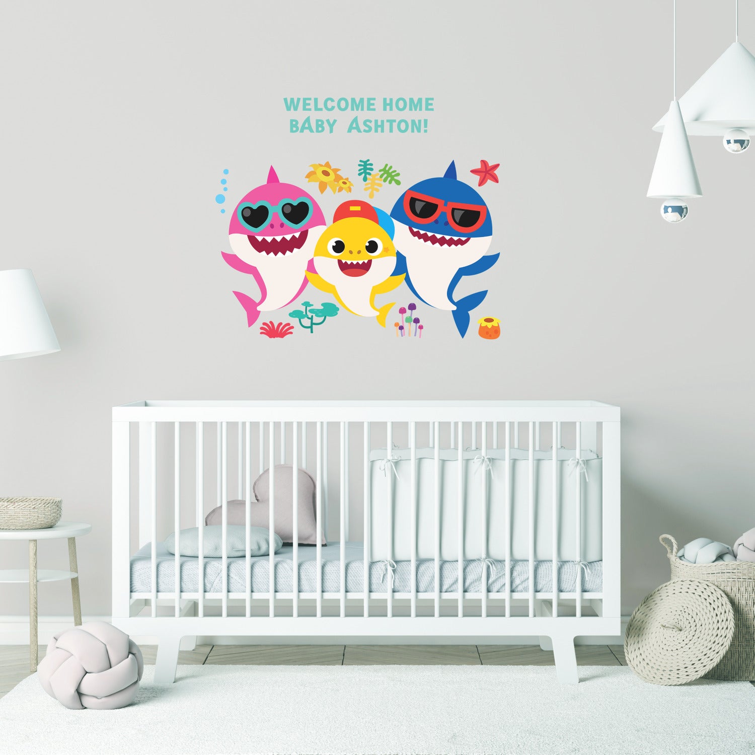 Baby Shark Giant Wall Decals With Alphabet in a room setting