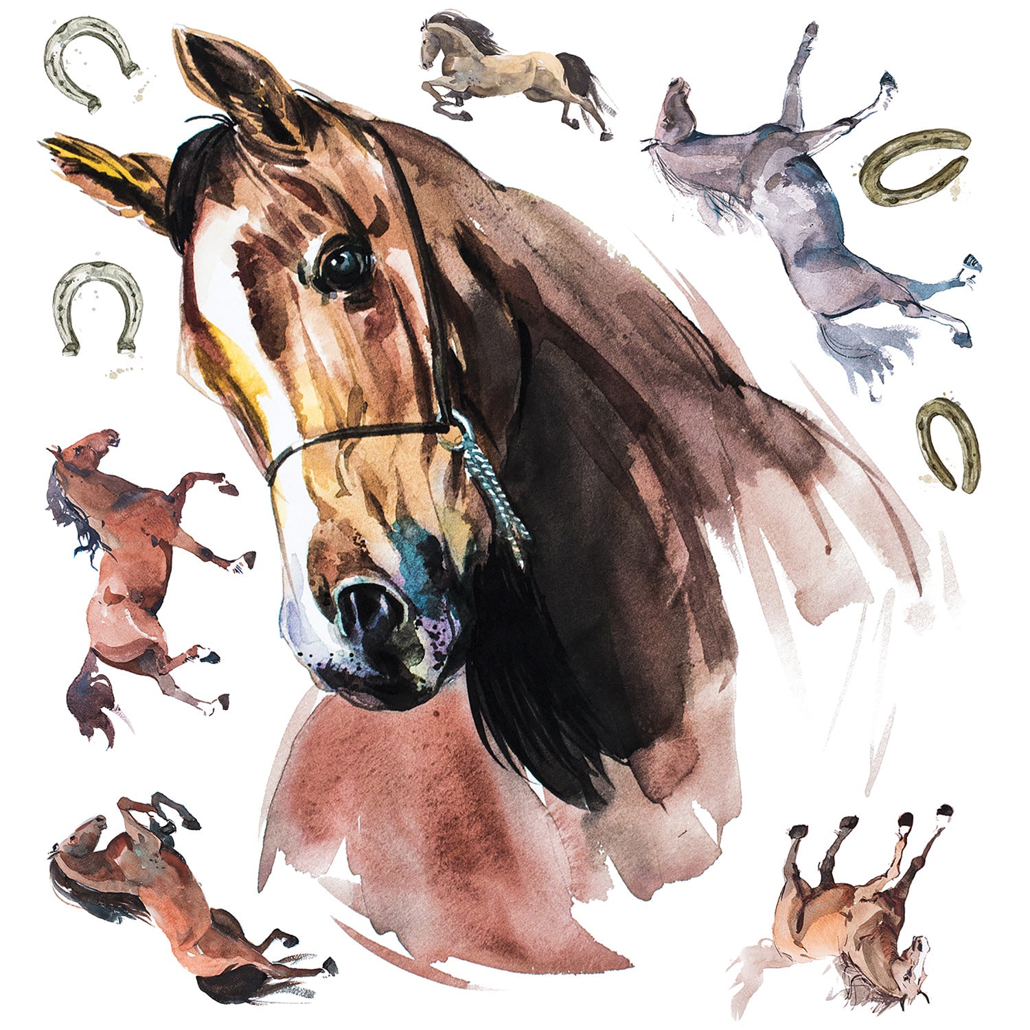 Watercolor Wild Horses Giant Wall Decals by WallPops