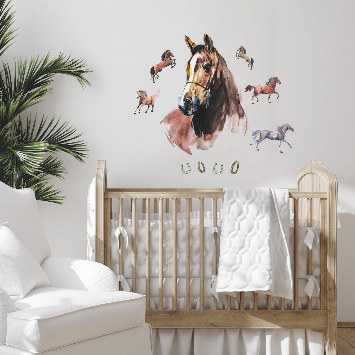 Watercolor Wild Horses Giant Wall Decals in a room setting