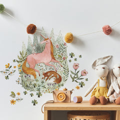 Woodland Magic Unicorn & Fox Giant Wall Decals in a room setting