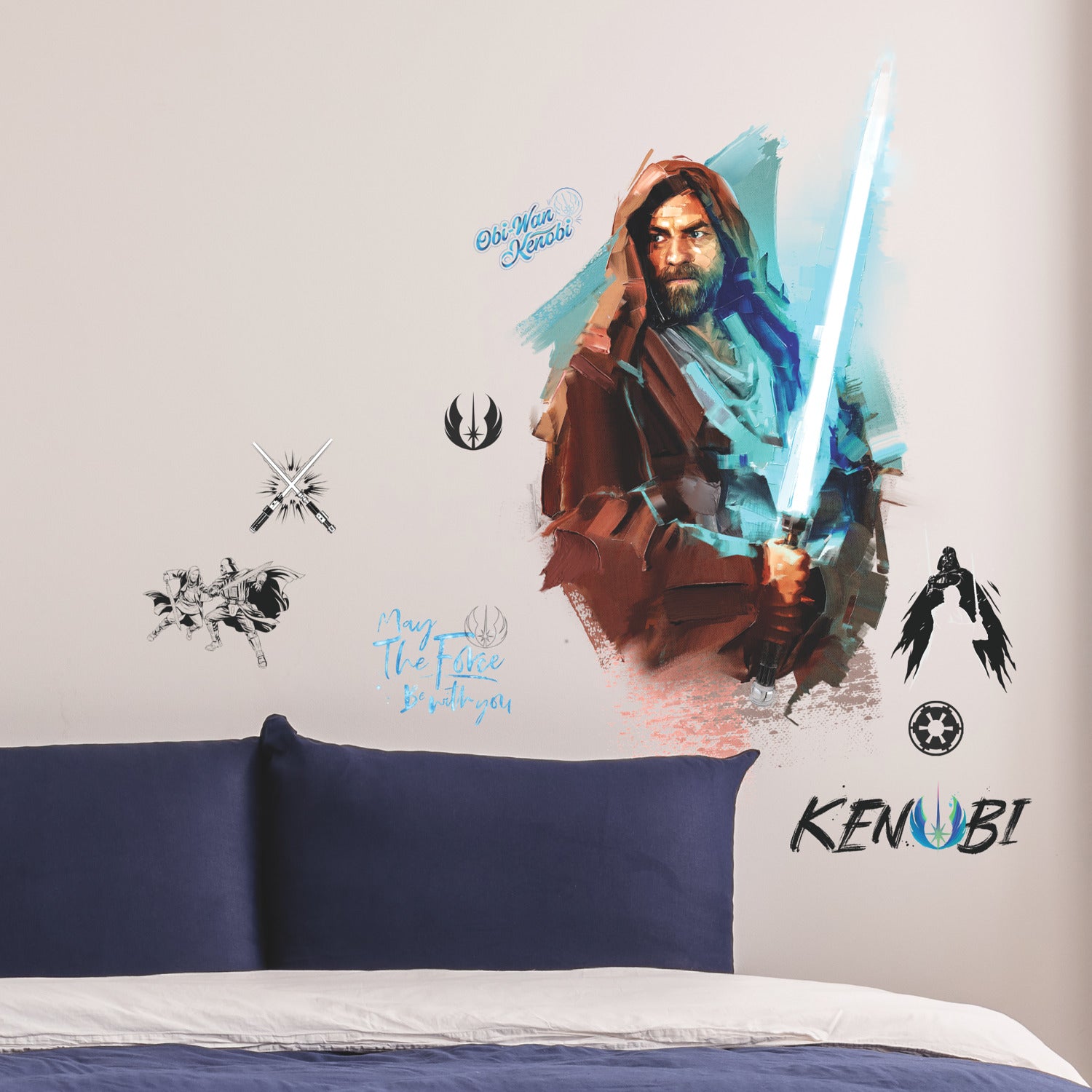 Obi Wan Kenobi Painted Giant Wall Decals in a room setting