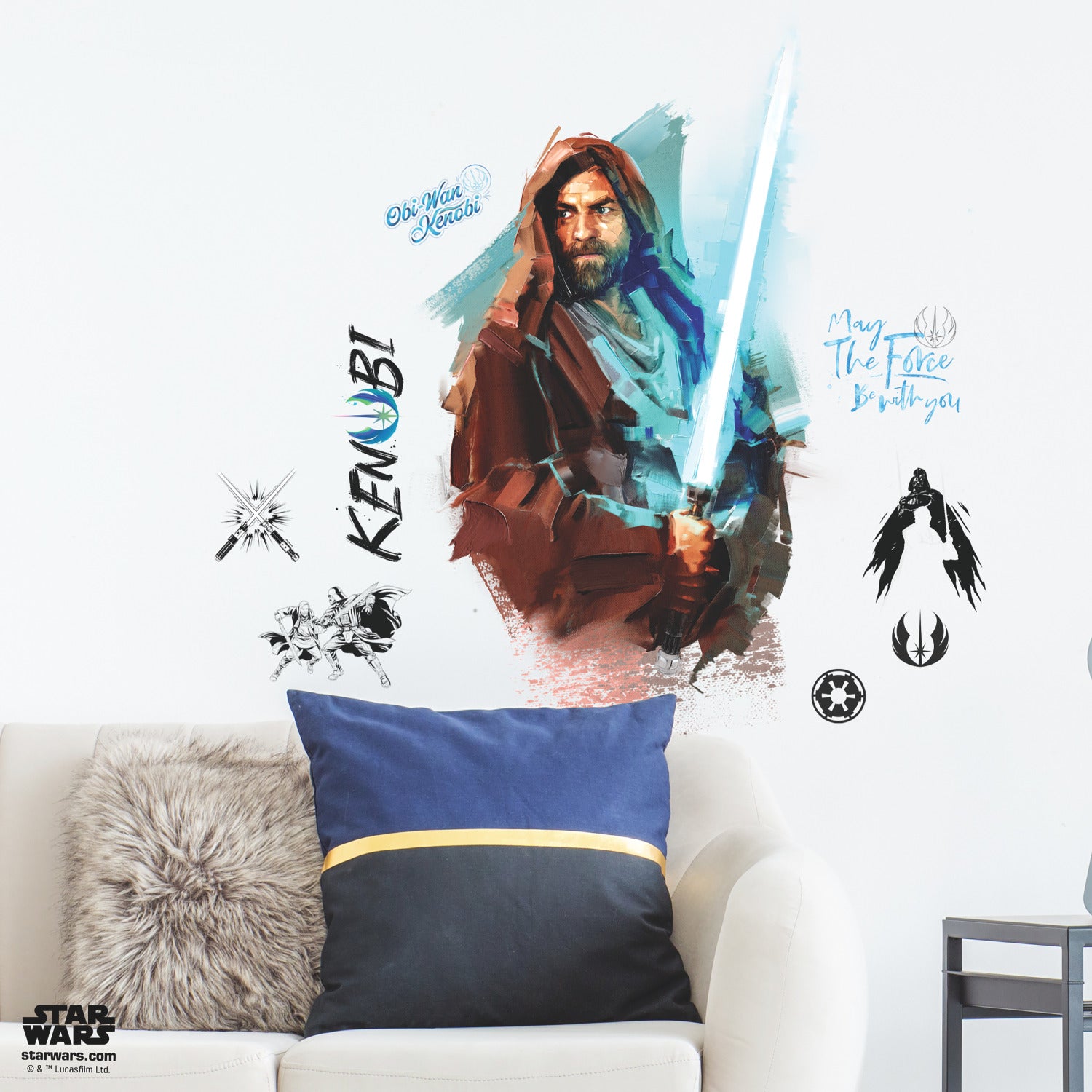 Obi Wan Kenobi Painted Giant Wall Decals in a room setting