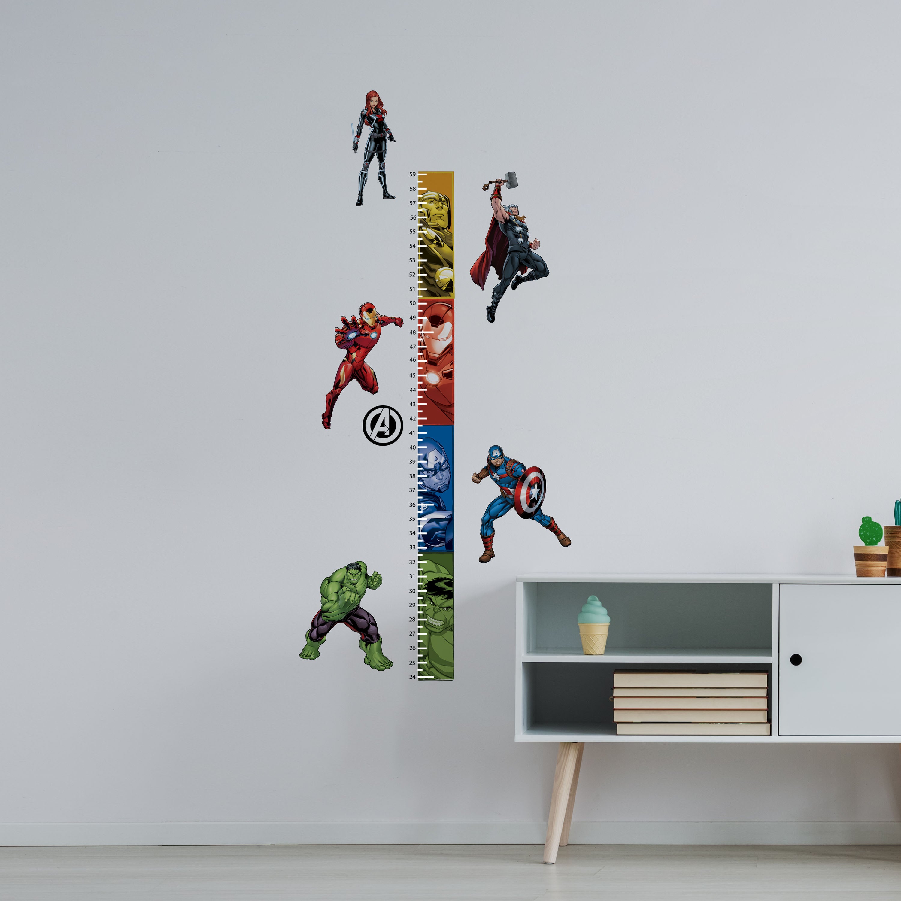 Avengers Growth Chart Wall Decals in a room setting