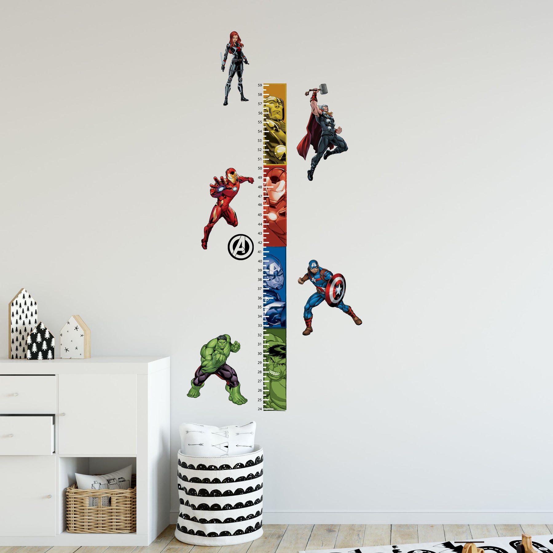 Avengers Growth Chart Wall Decals in a room setting