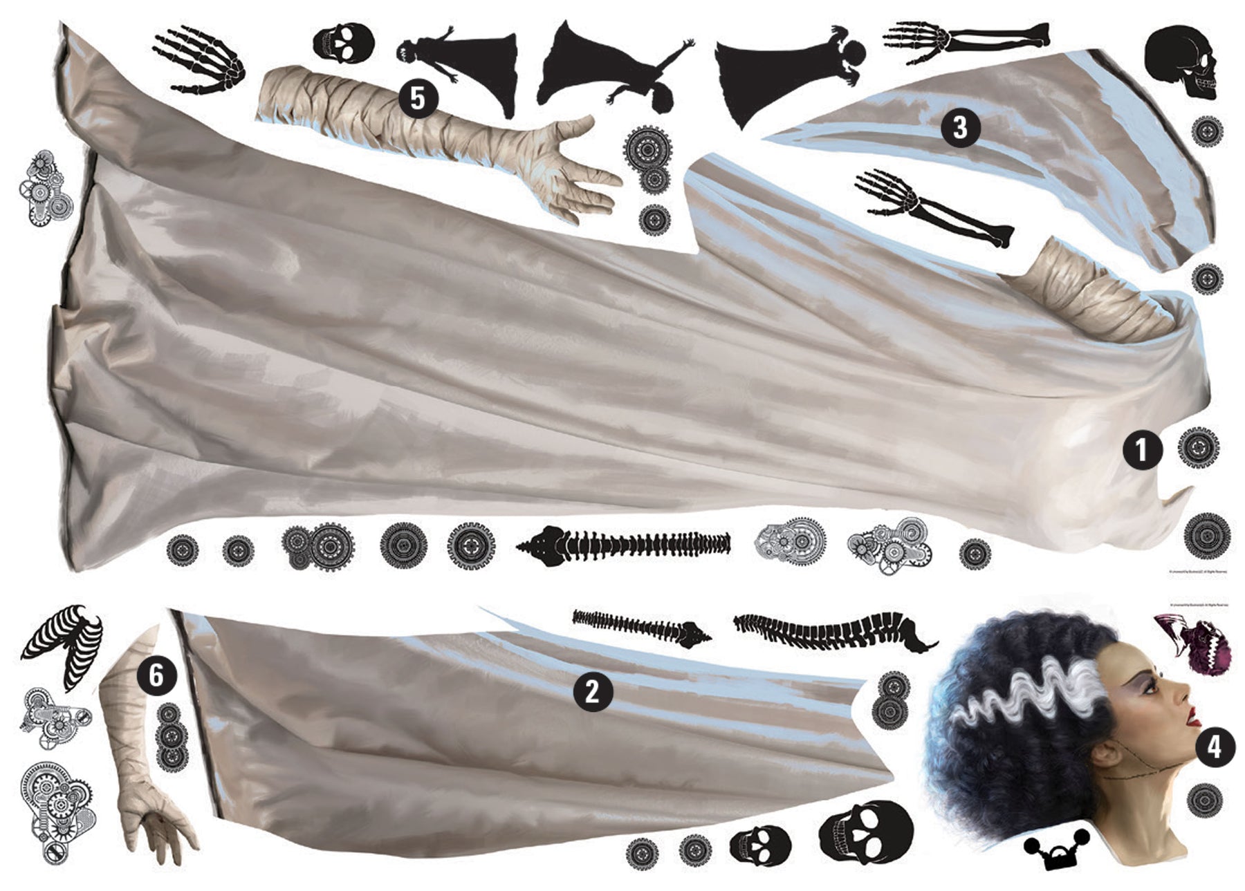 Classic Monsters Bride Of Frankenstein Giant Wall Decals - panels