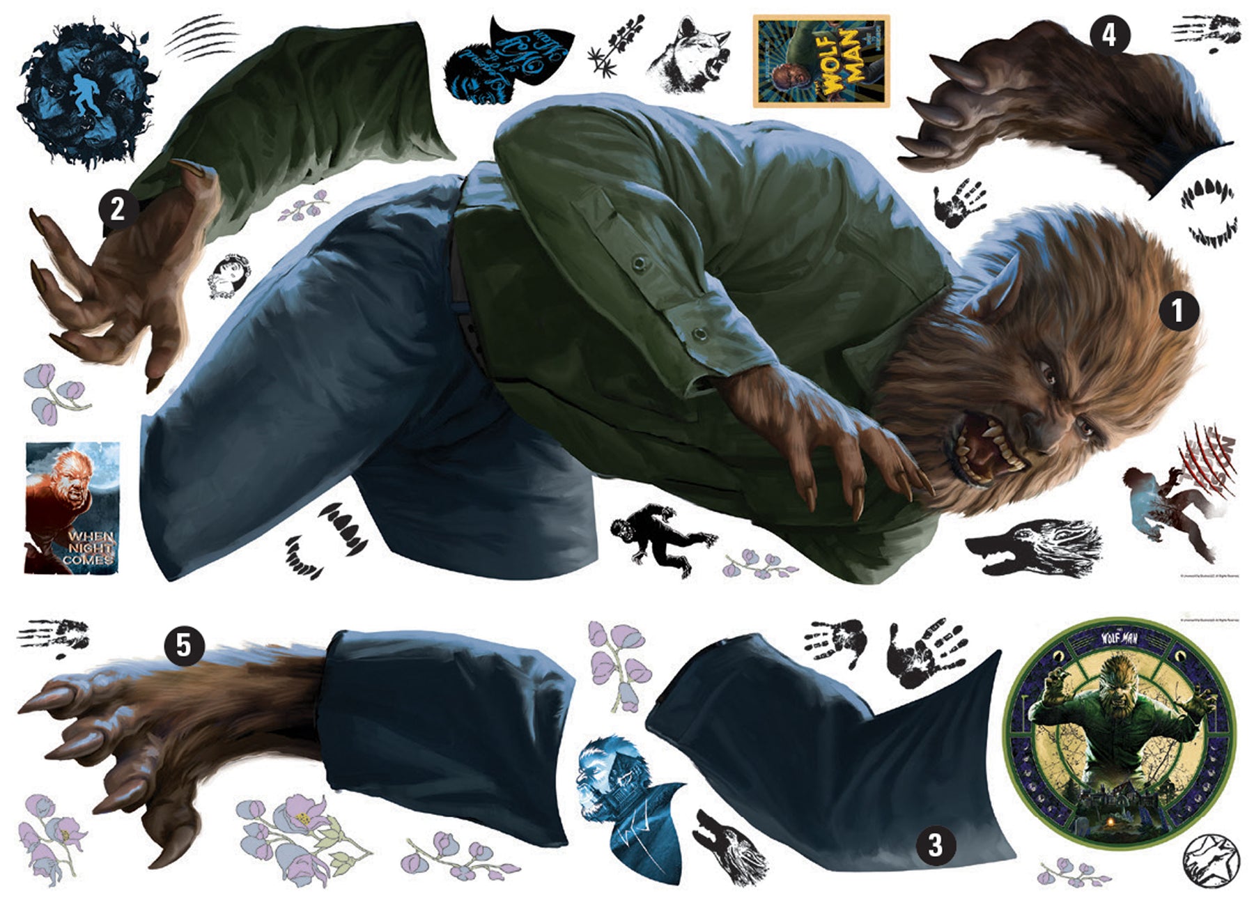 Classic Monsters The Wolf Man Giant Wall Decals - panels
