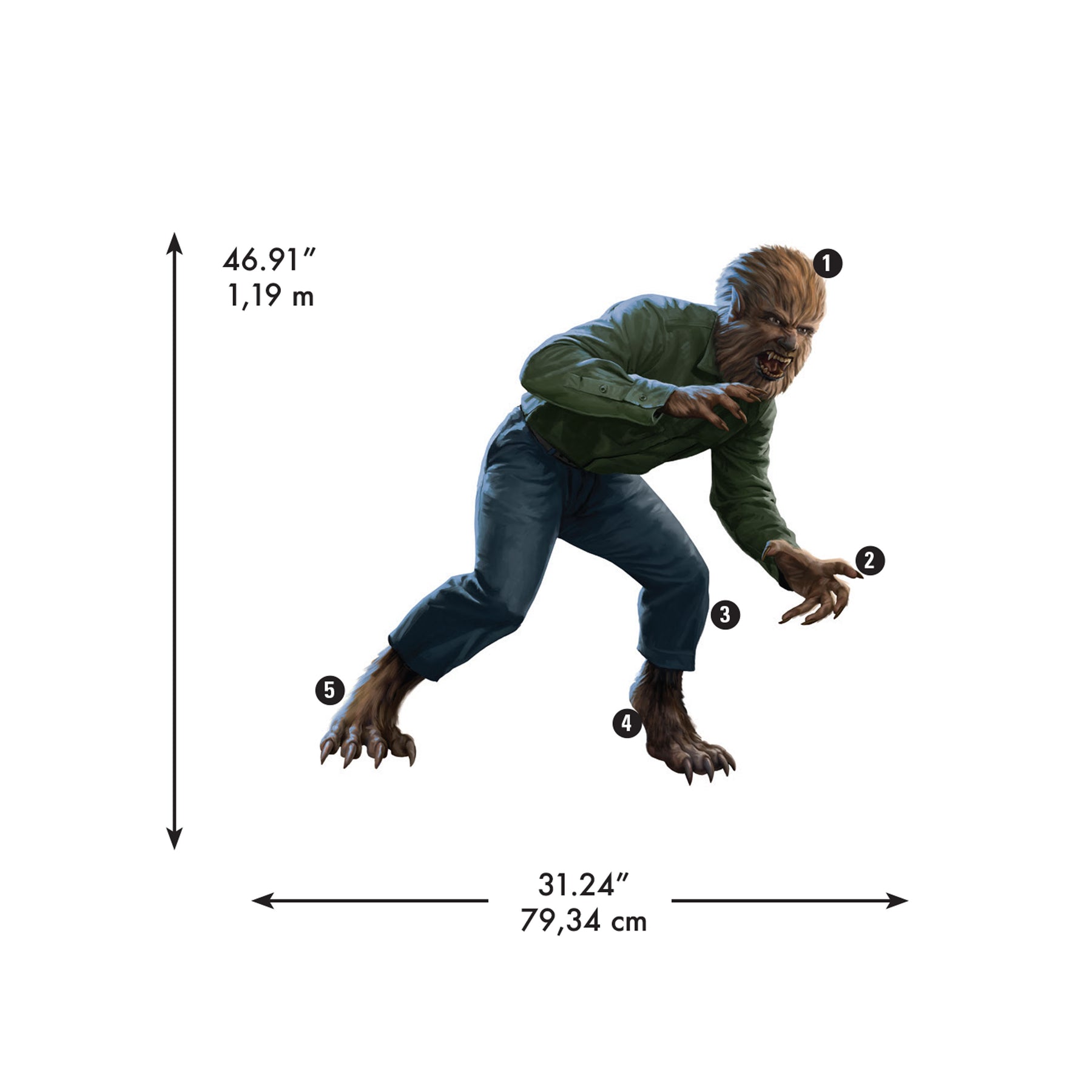 Classic Monsters The Wolf Man Giant Wall Decals - dimensions
