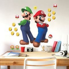 Super Mario Luigi & Mario Giant Wall Decals in a room setting