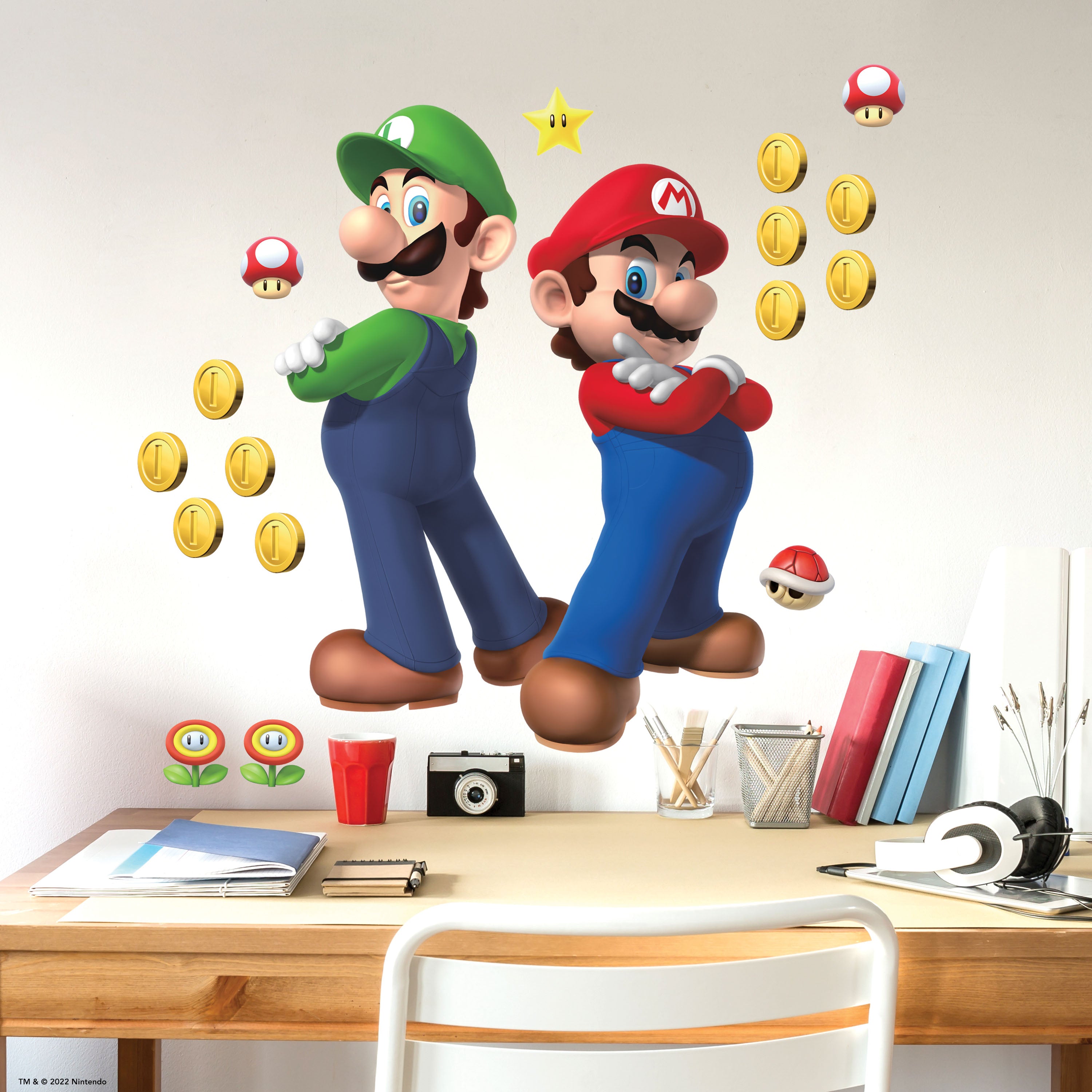 Super Mario Luigi & Mario Giant Wall Decals in a room setting
