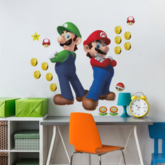 Super Mario Luigi & Mario Giant Wall Decals in a room setting