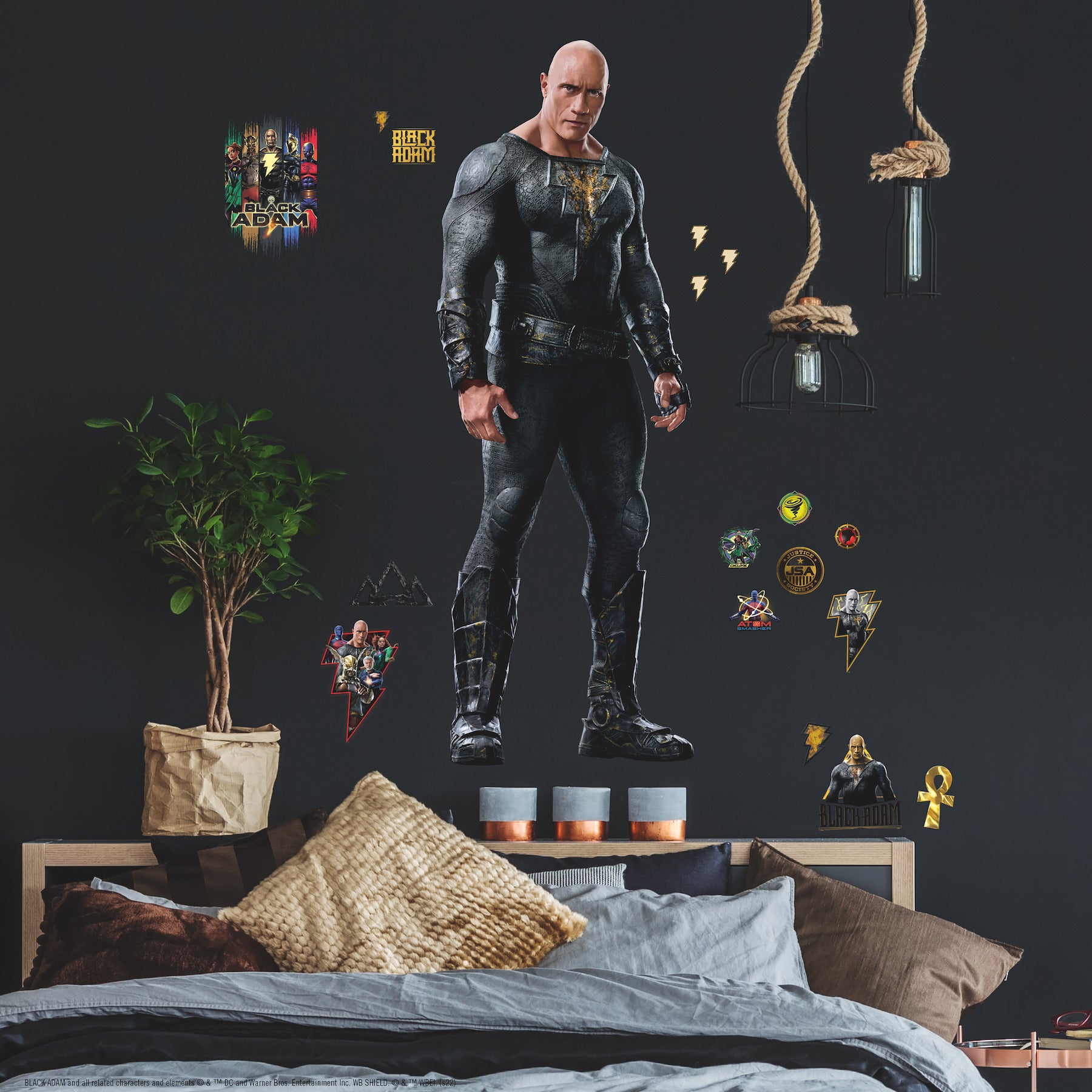 Black Adam Giant Peel & Stick Wall Decals in a room setting