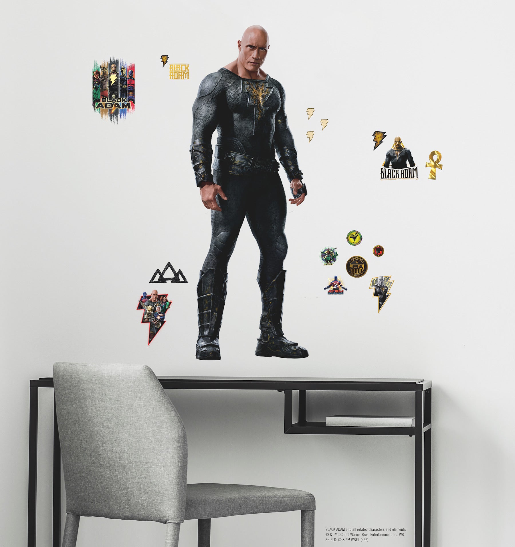 Black Adam Giant Peel & Stick Wall Decals in a room setting