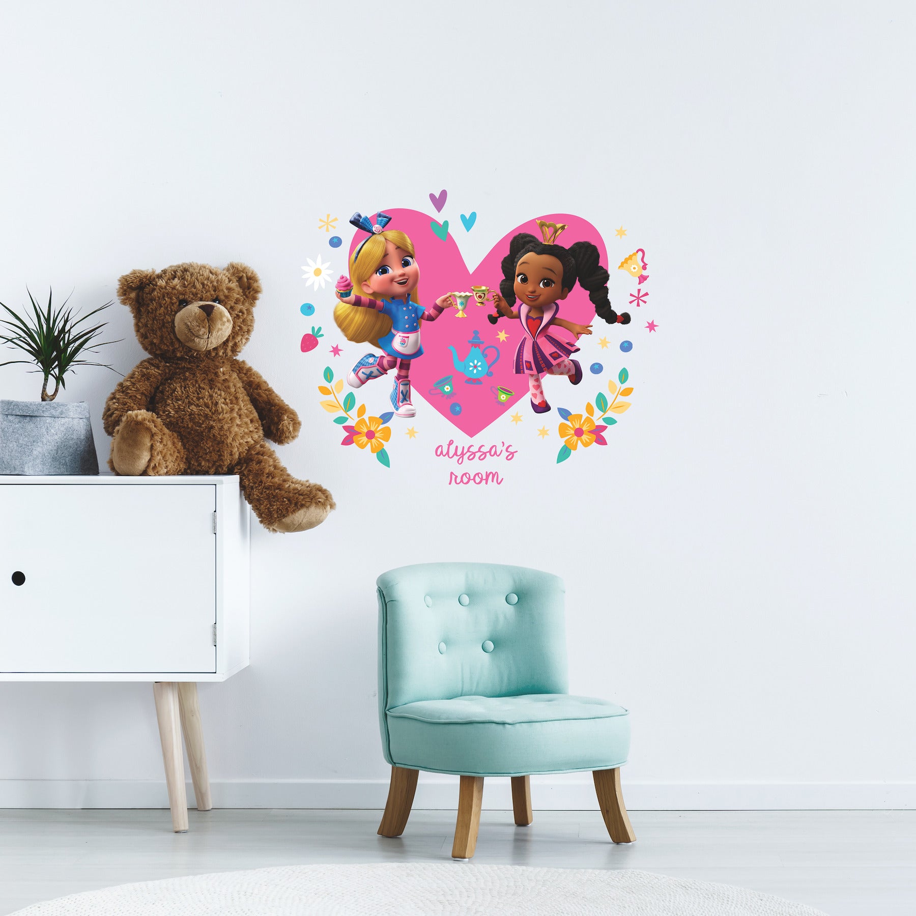 Alice’s Wonderland Bakery Giant Peel & Stick Wall Decals With Alphabet in a room setting