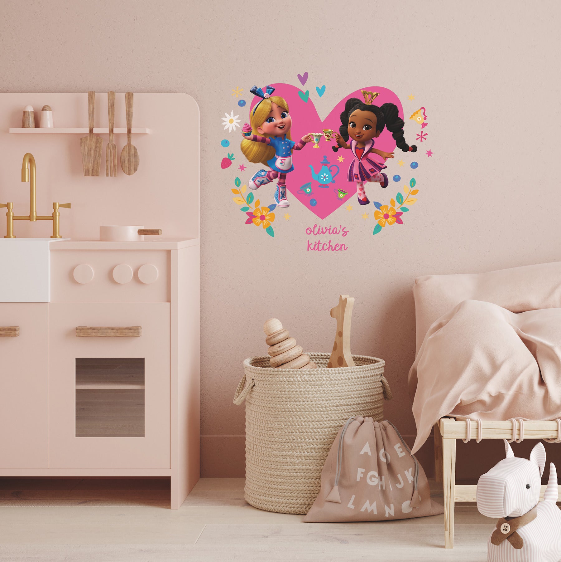 Alice’s Wonderland Bakery Giant Peel & Stick Wall Decals With Alphabet in a room setting