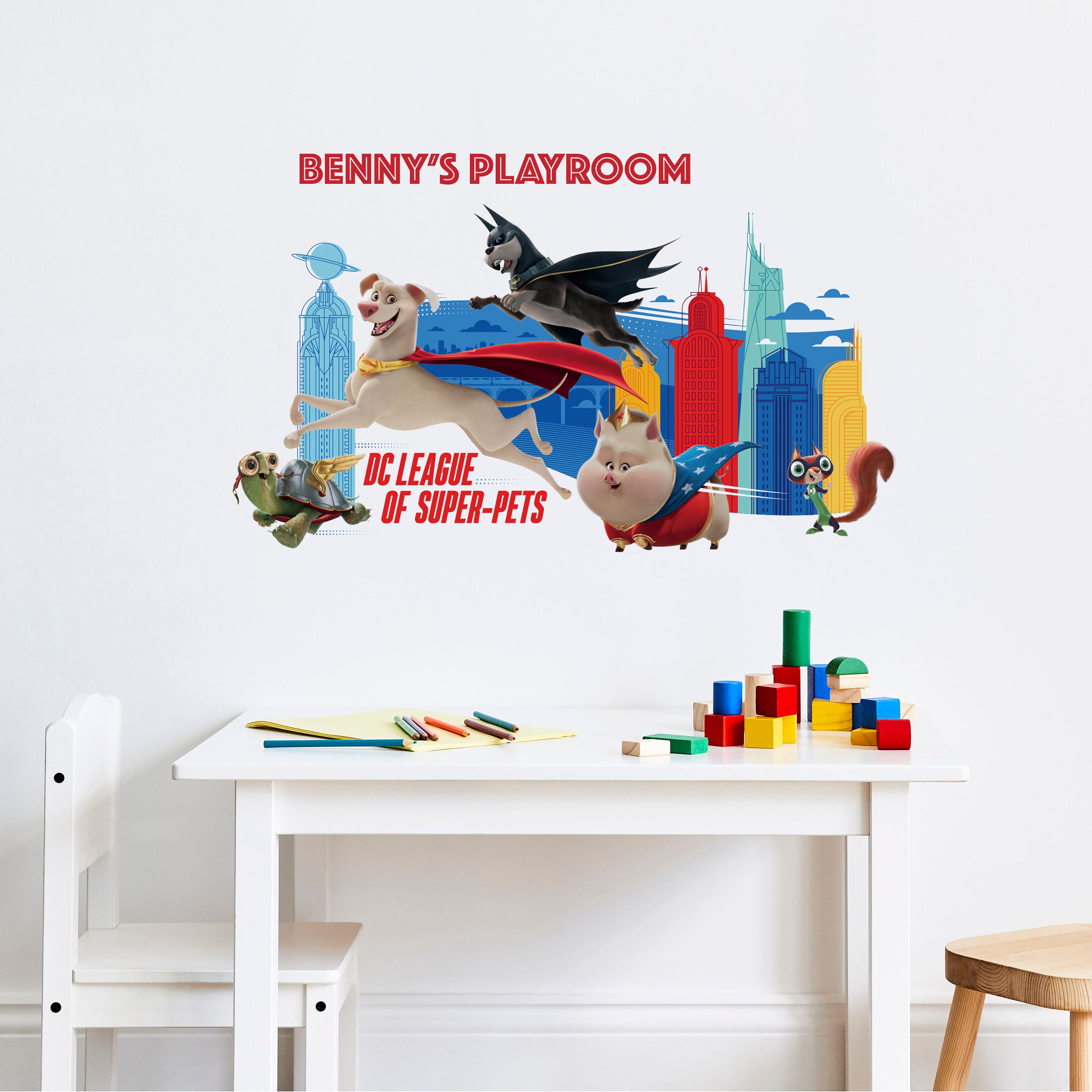DC Super Pets Giant Wall Decals in a room setting