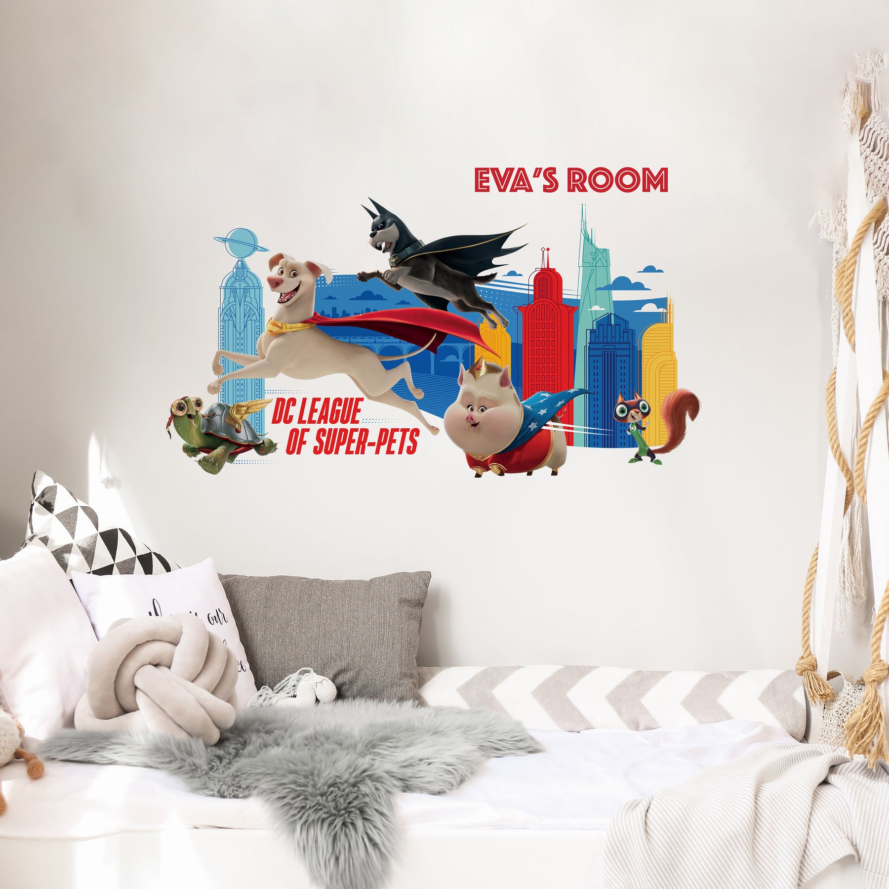 DC Super Pets Giant Wall Decals in a room setting