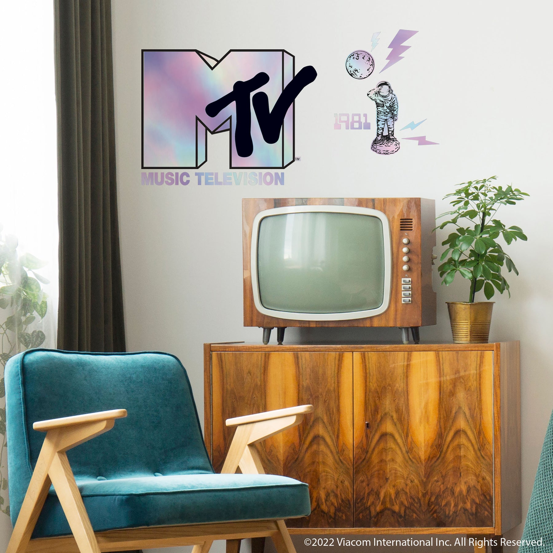 MTV Holographic Giant Wall Decals in a room setting