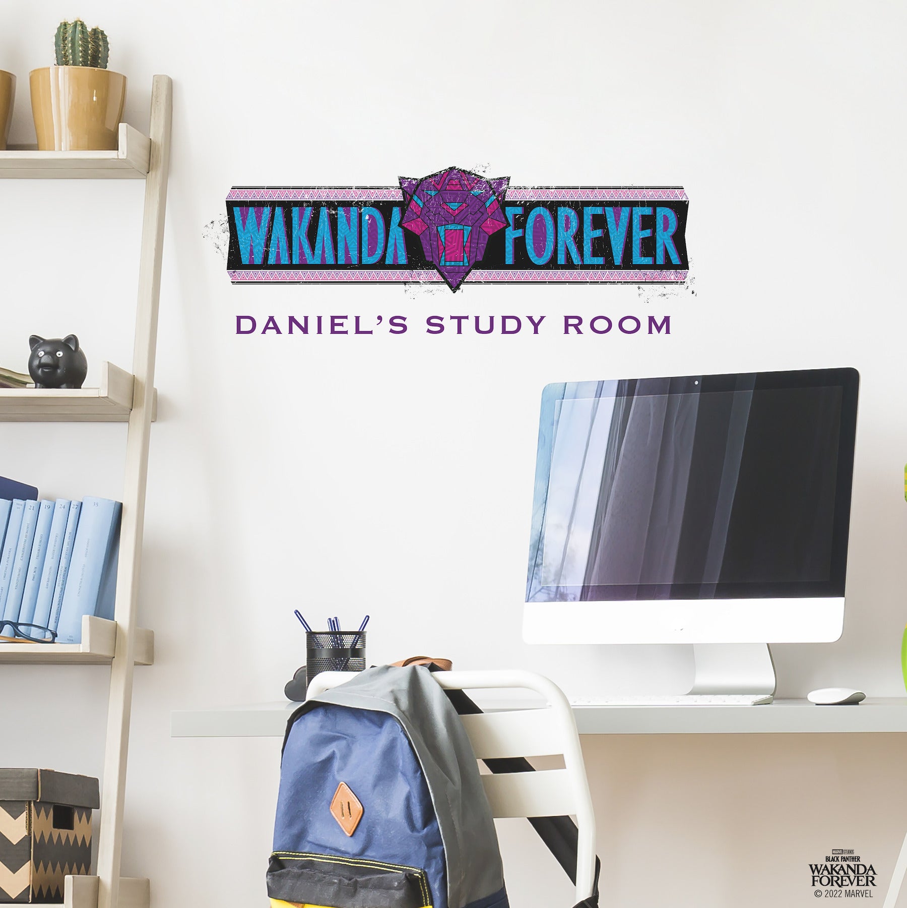 Wakanda Forever W/ Alphabet Wall Decals in a room setting
