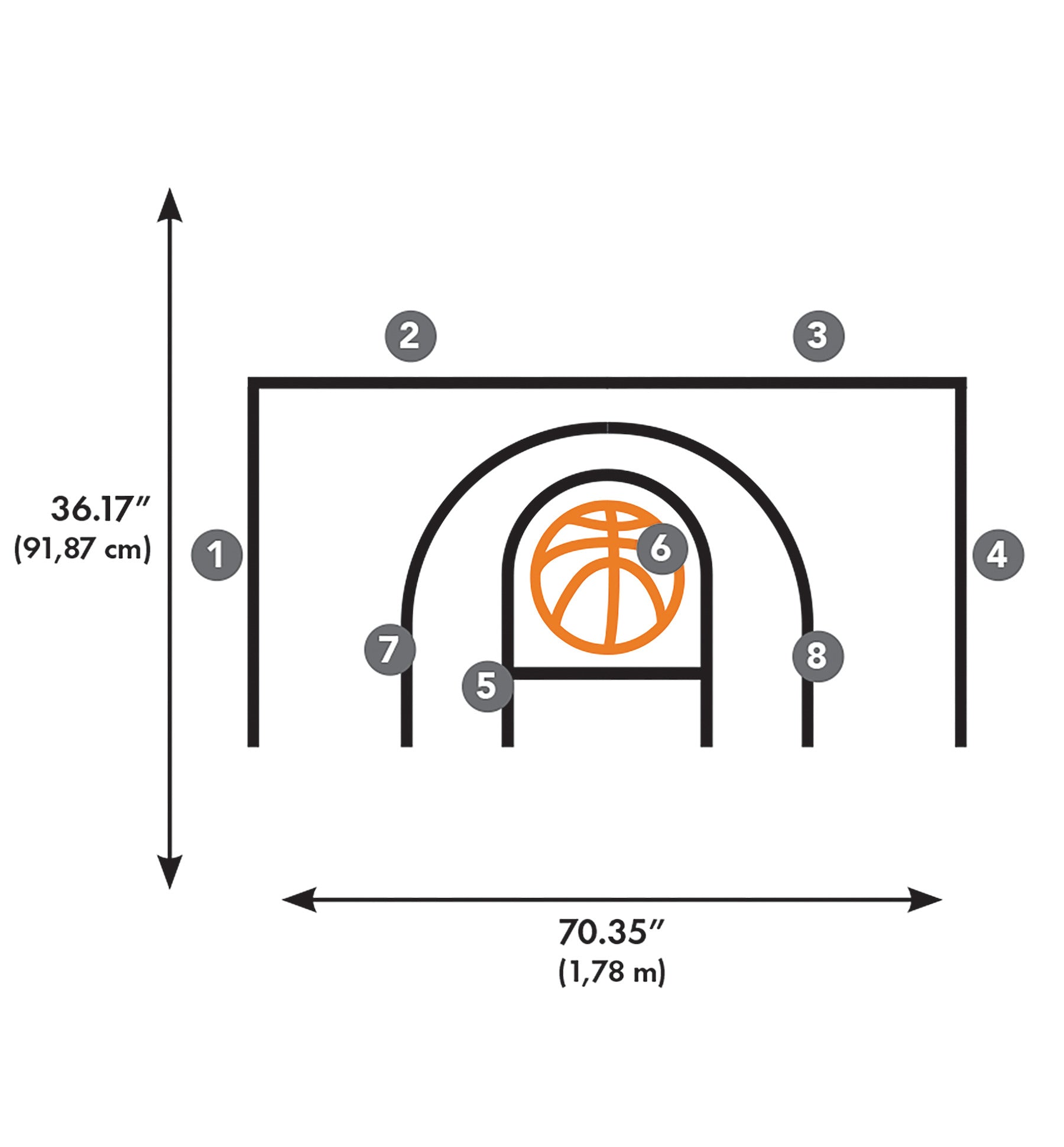 Basketball Court XL Giant Wall Decals With Glow - dimensions