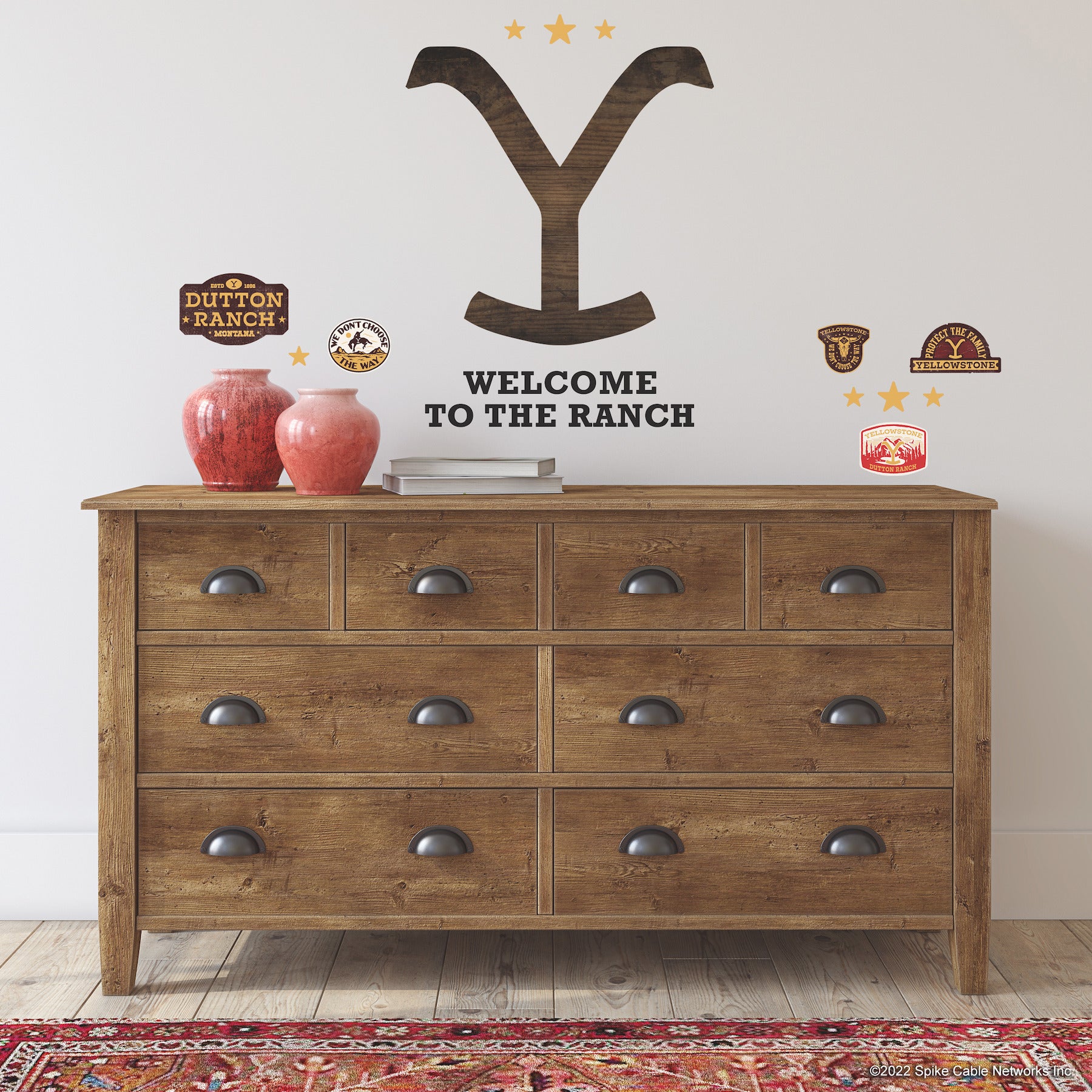 Yellowstone Dutton Ranch Logo Giant Wall Decals in a room setting