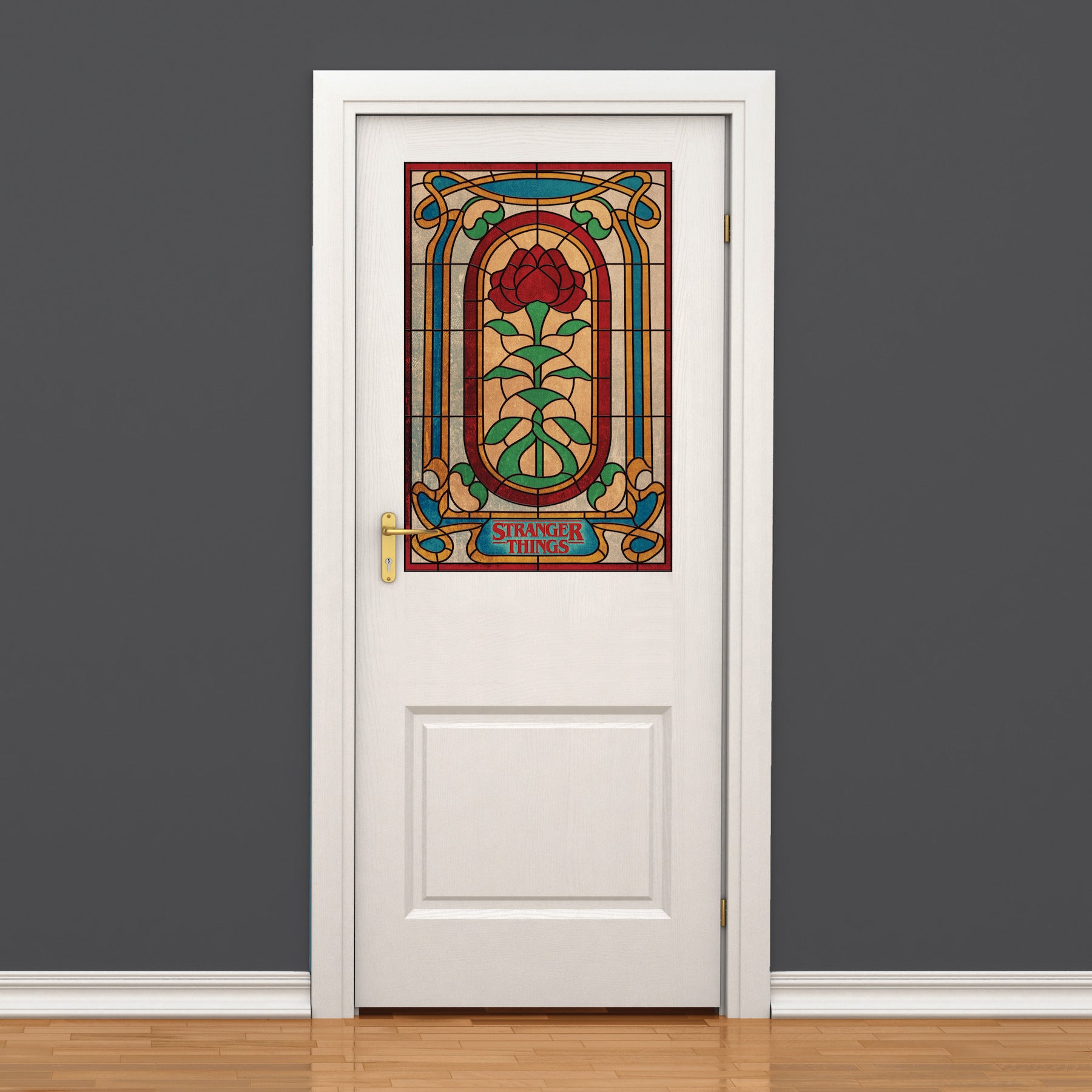 Stranger Things Creel House Rose Window Wall Decals in a room setting