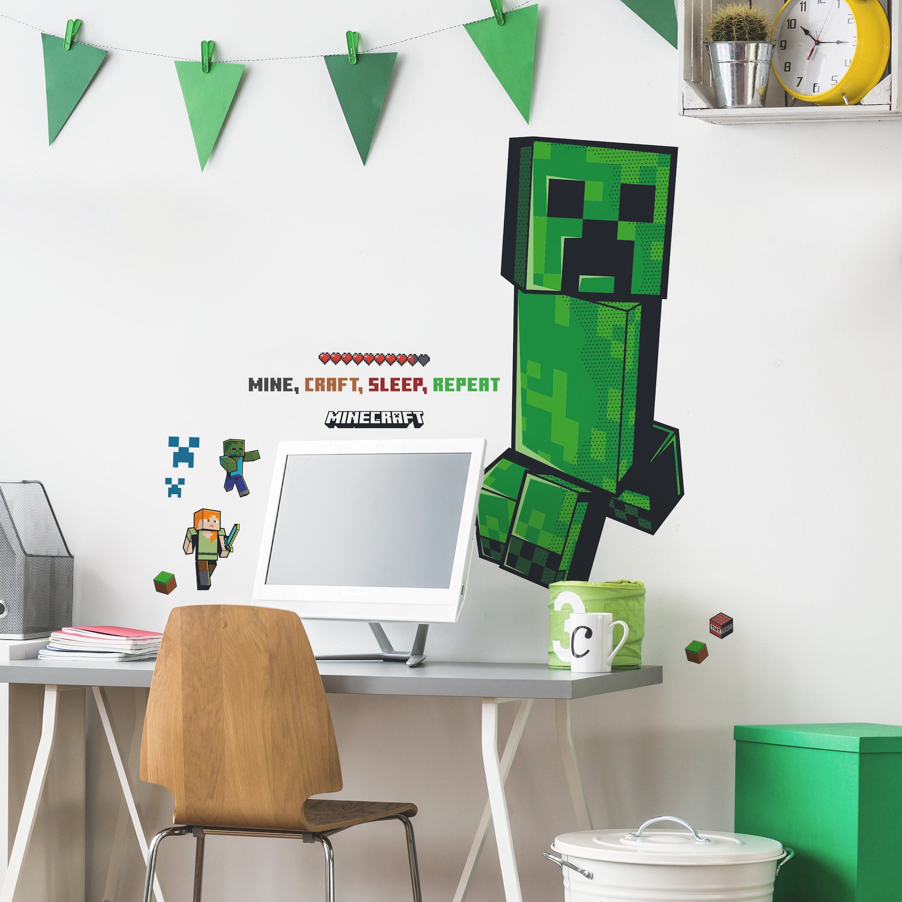 Minecraft Creeper Giant Wall Decals in a room setting