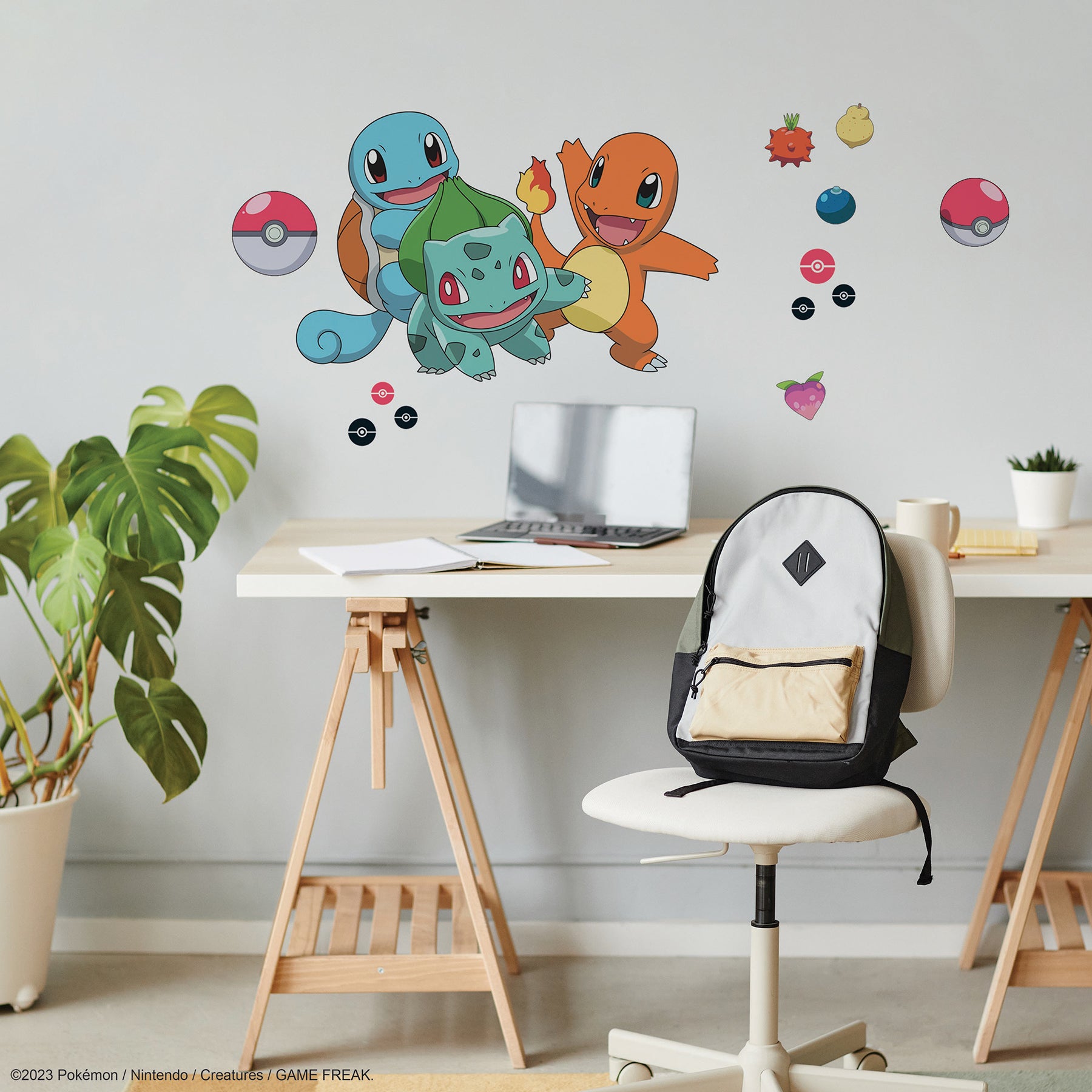 Pokémon Squirtle, Charmander,&Bulbasaur Giant Wall Decals in a room setting