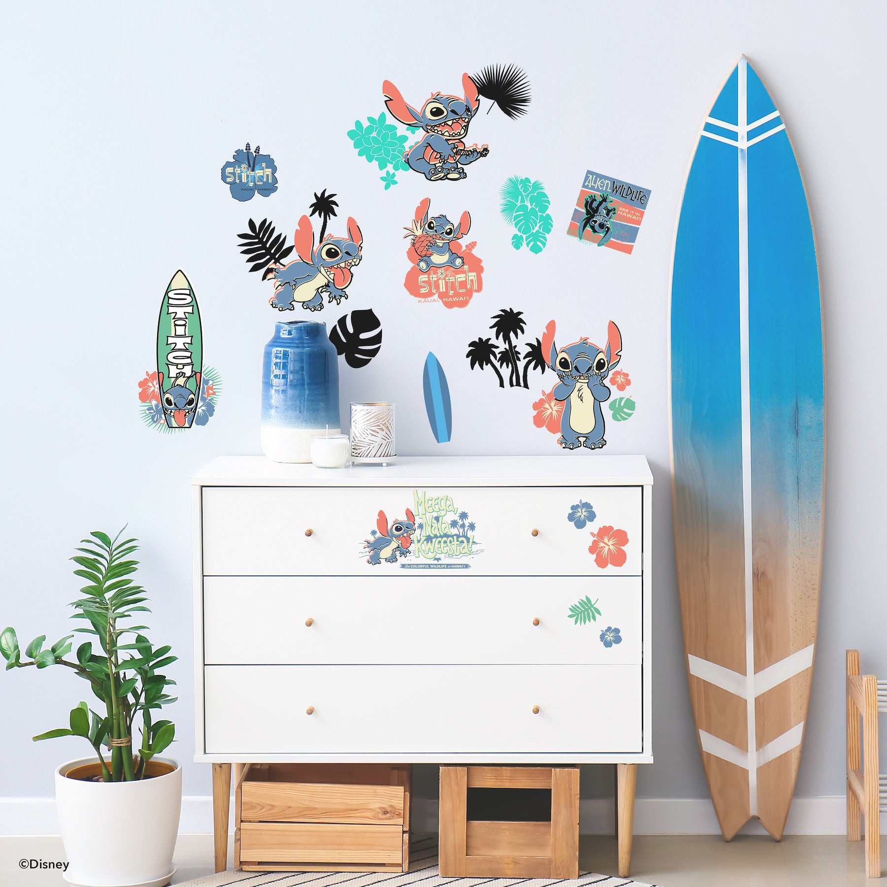 Stitch Surf's Up Wall Decals in a room setting