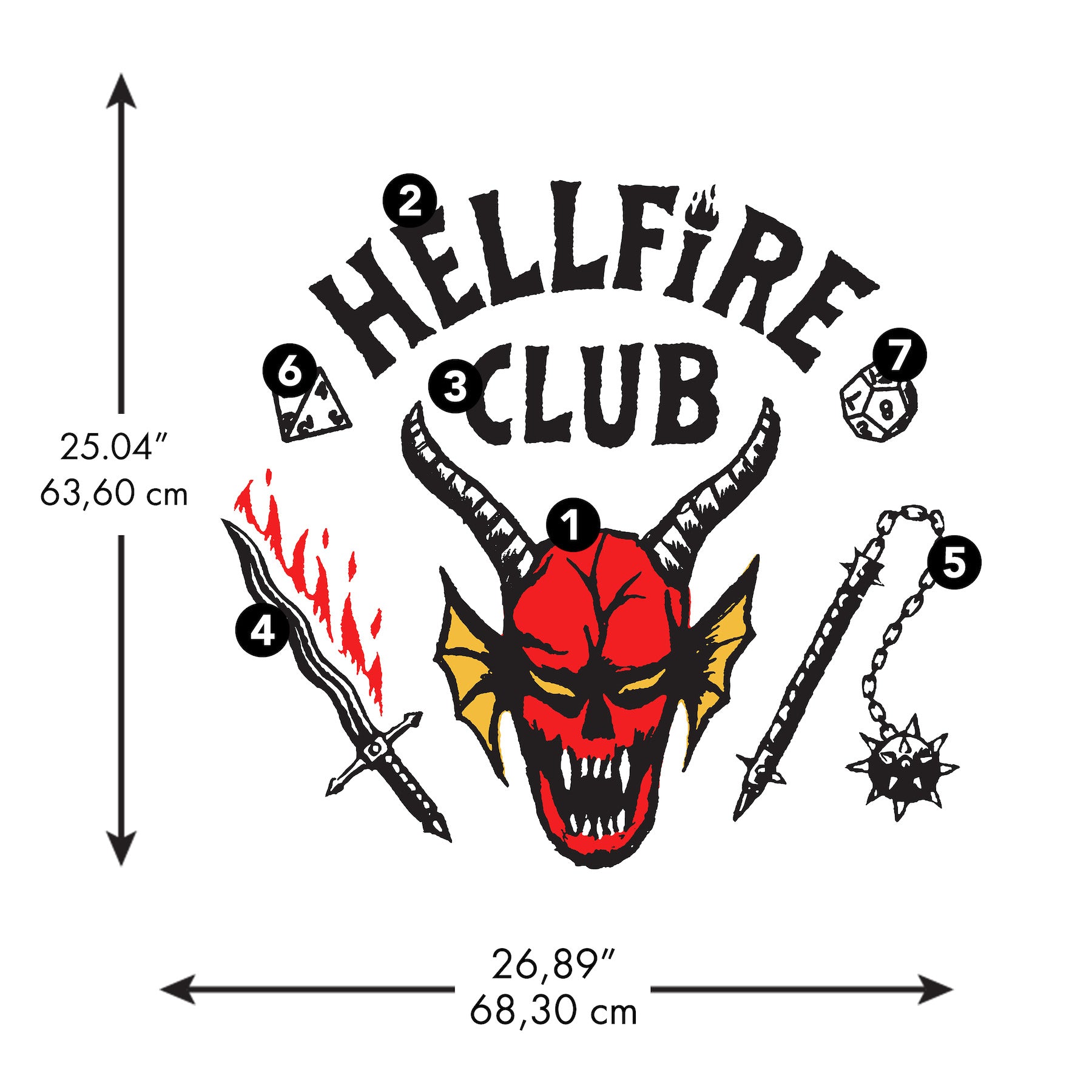 Stranger Things Hellfire Club Giant Wall Decals - dimensions