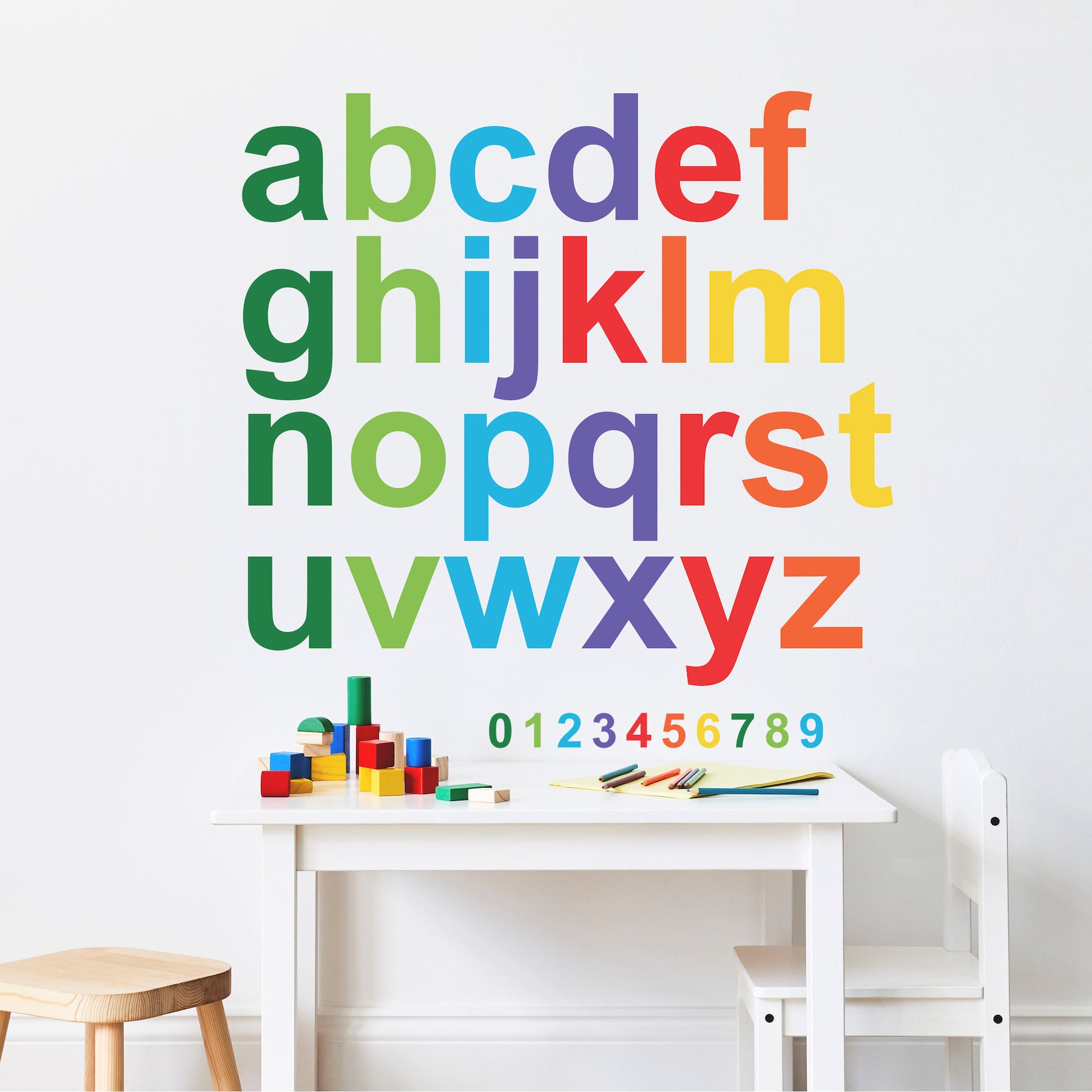 Colorful Lowercase Alphabet Giant Wall Decals in a room setting