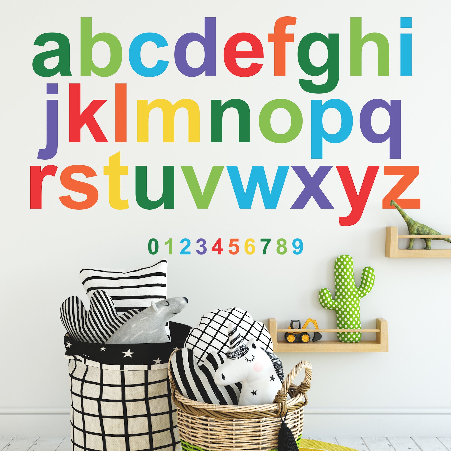 Colorful Lowercase Alphabet Giant Wall Decals in a room setting