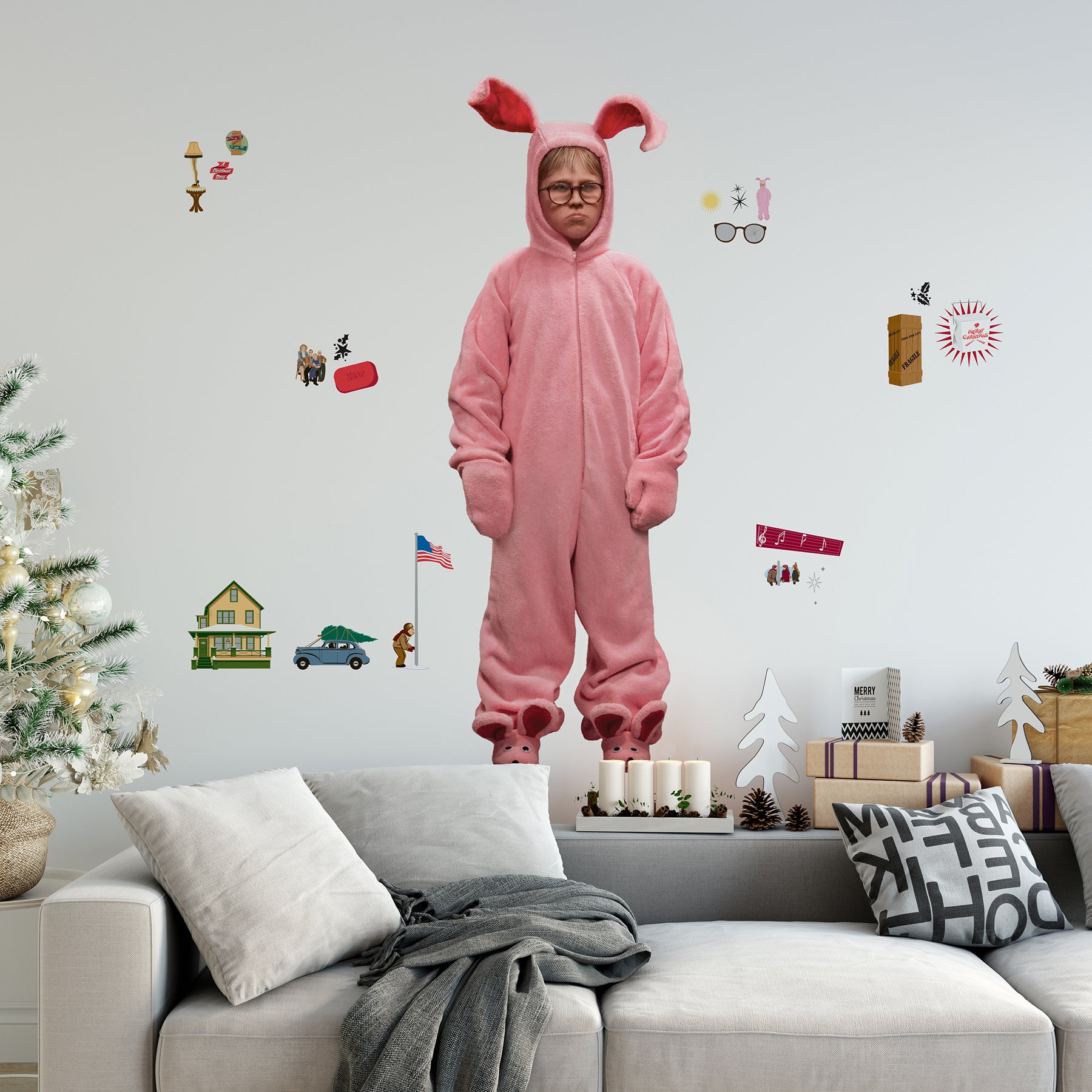 A Christmas Story Ralphie Bunny Suit Giant Wall Decals in a room setting