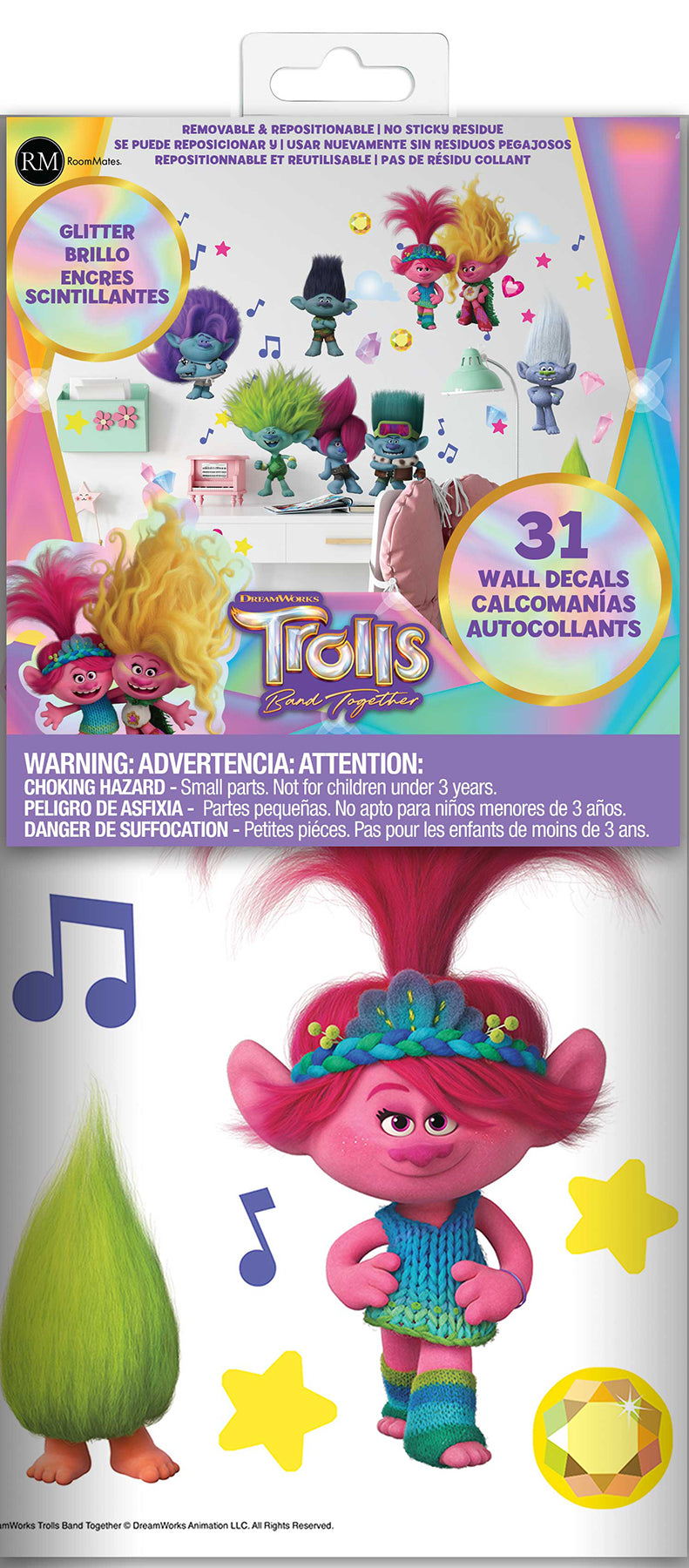 Trolls 3 Band Together Wall Decals - packaging