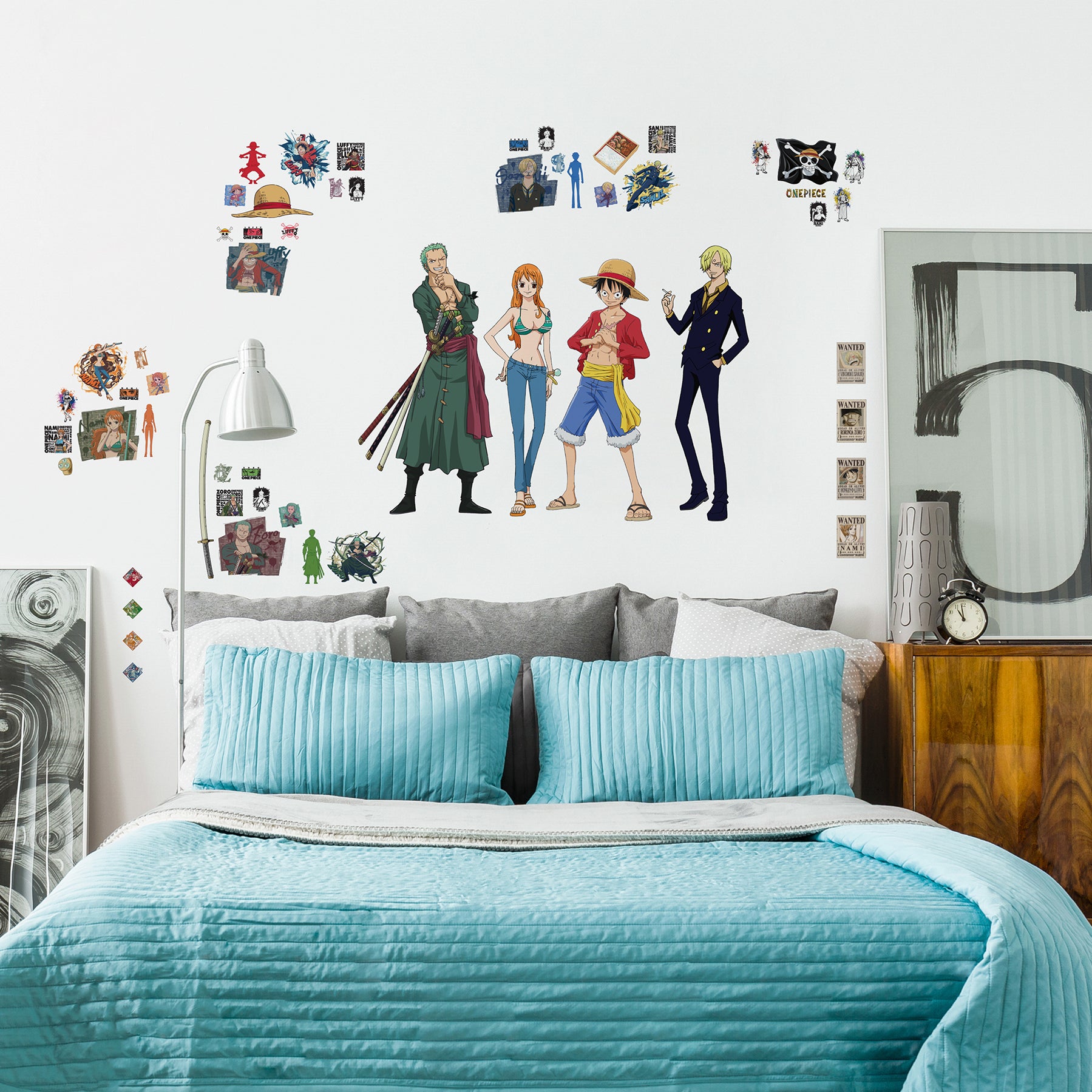 One Piece Straw Hat Crew Wall Decals in a room setting