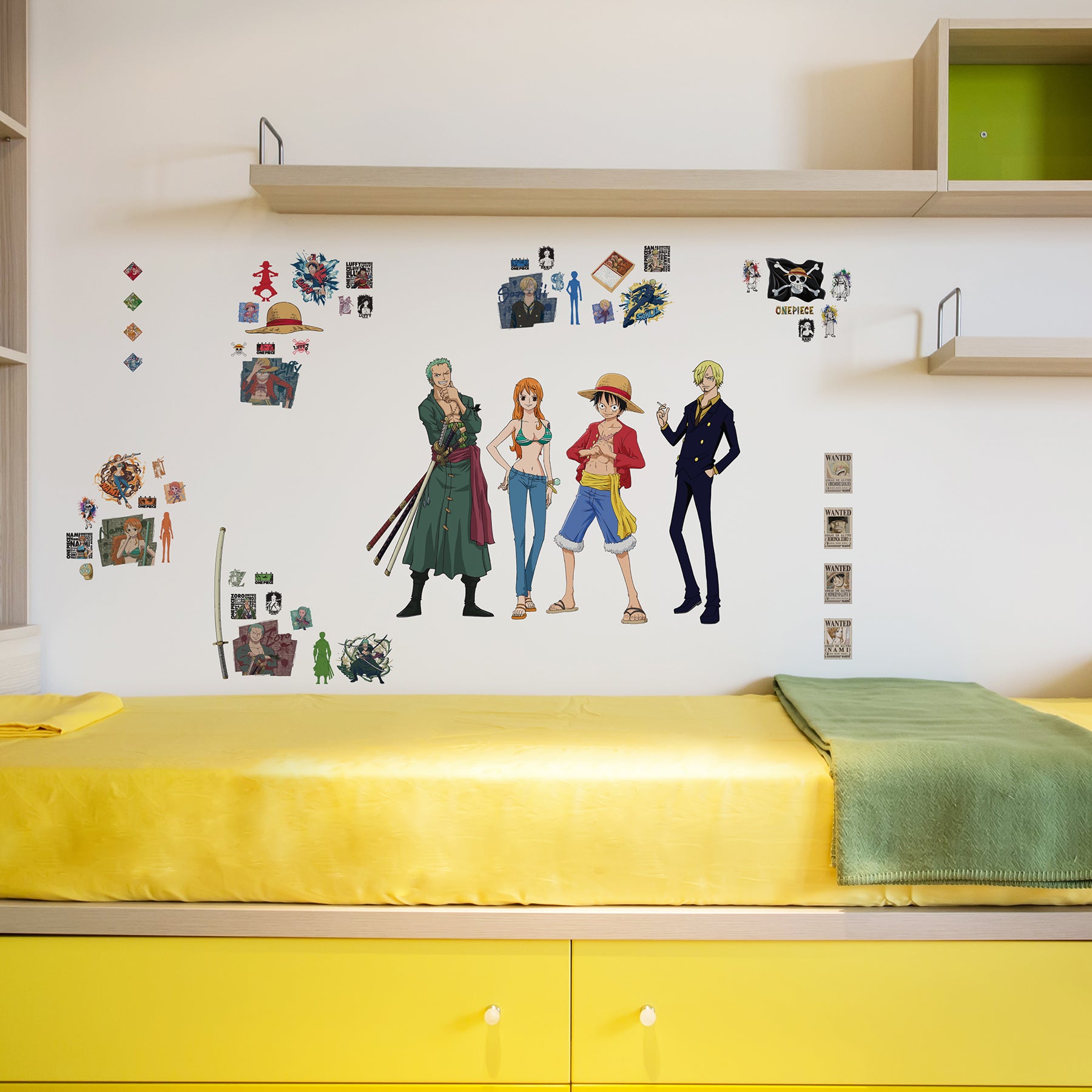 One Piece Straw Hat Crew Wall Decals in a room setting