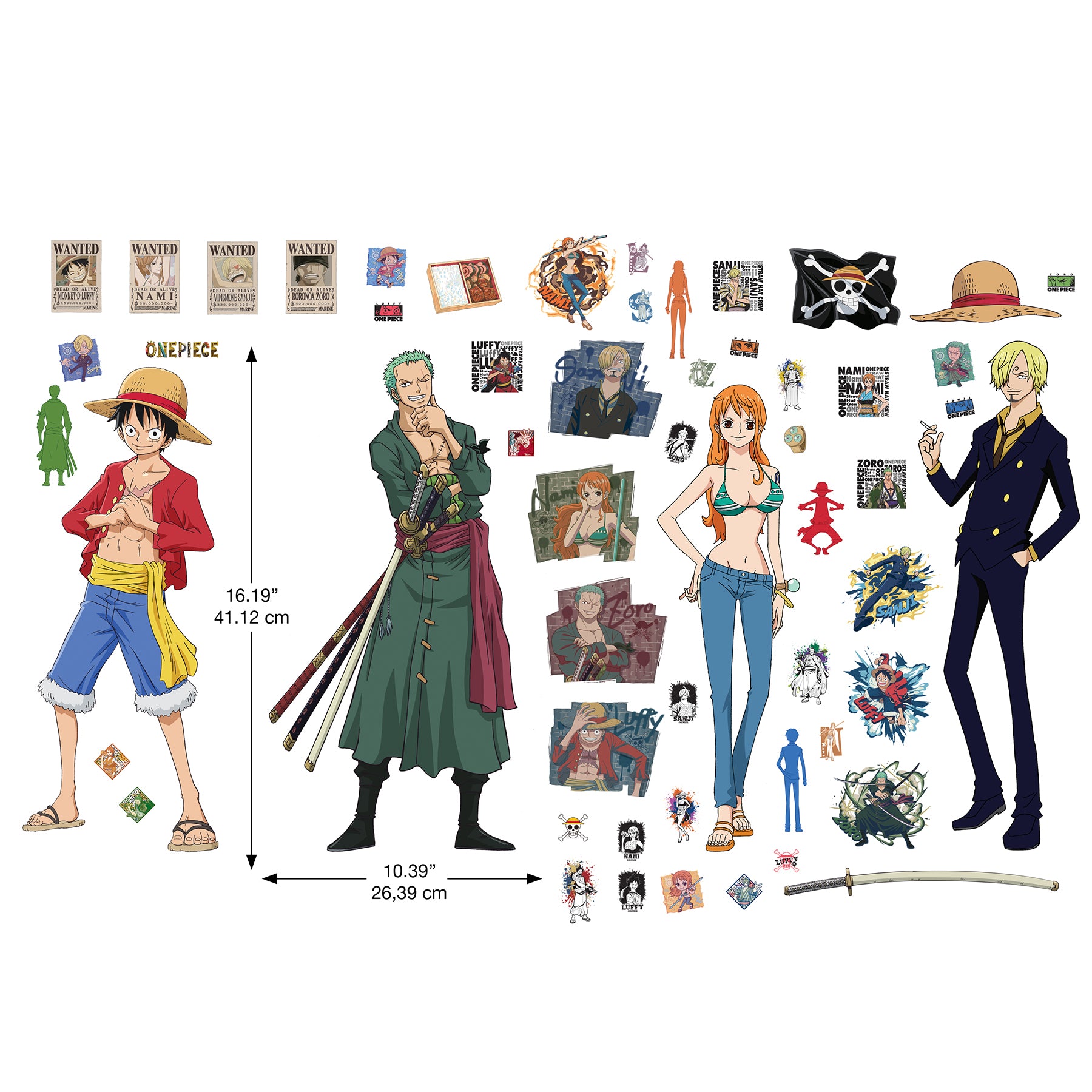 One Piece Straw Hat Crew Wall Decals - dimensions