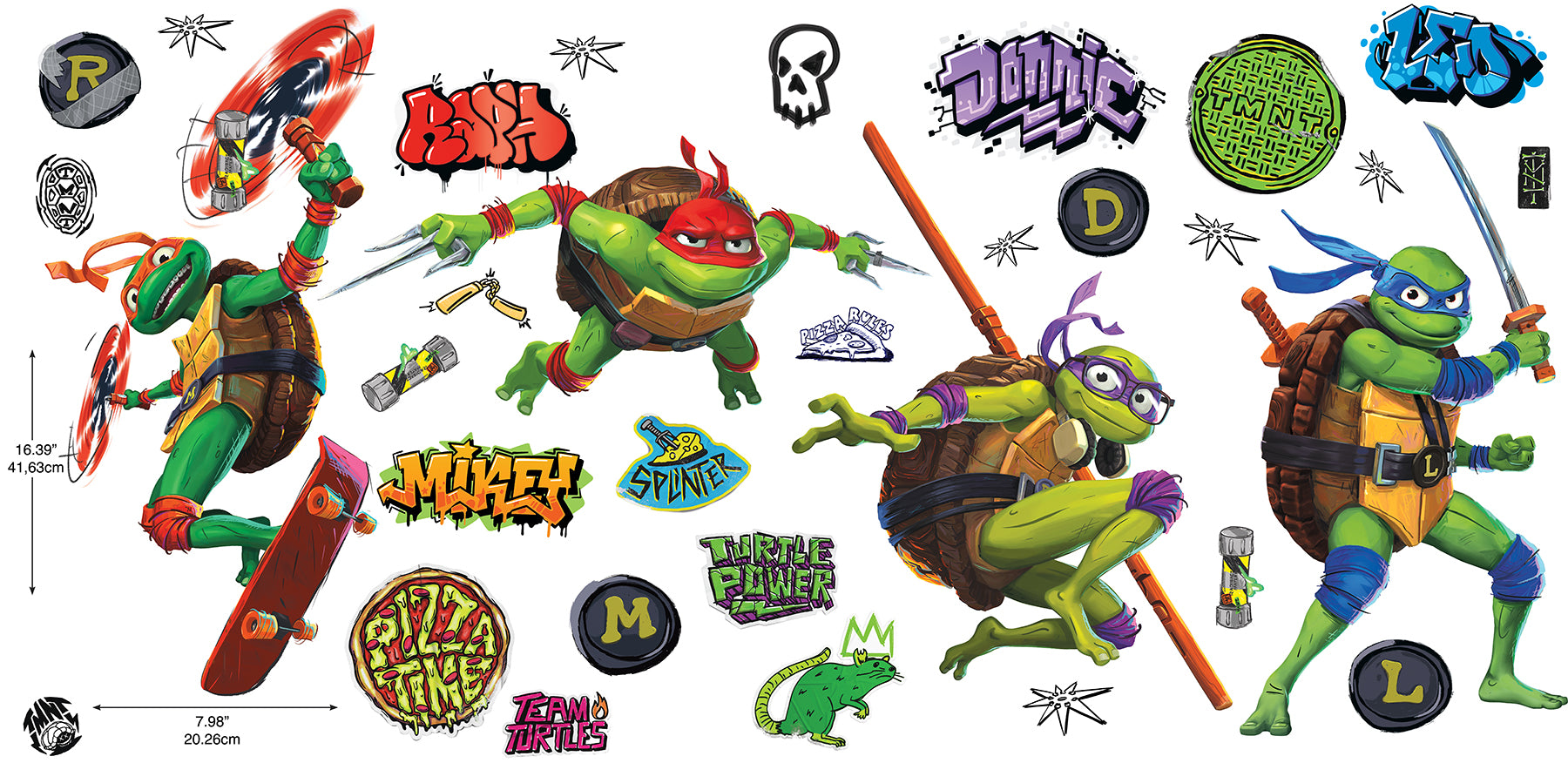 Teenage Mutant Ninja Turtles Mutant Mayhem Characters Wall Decals - dimensions
