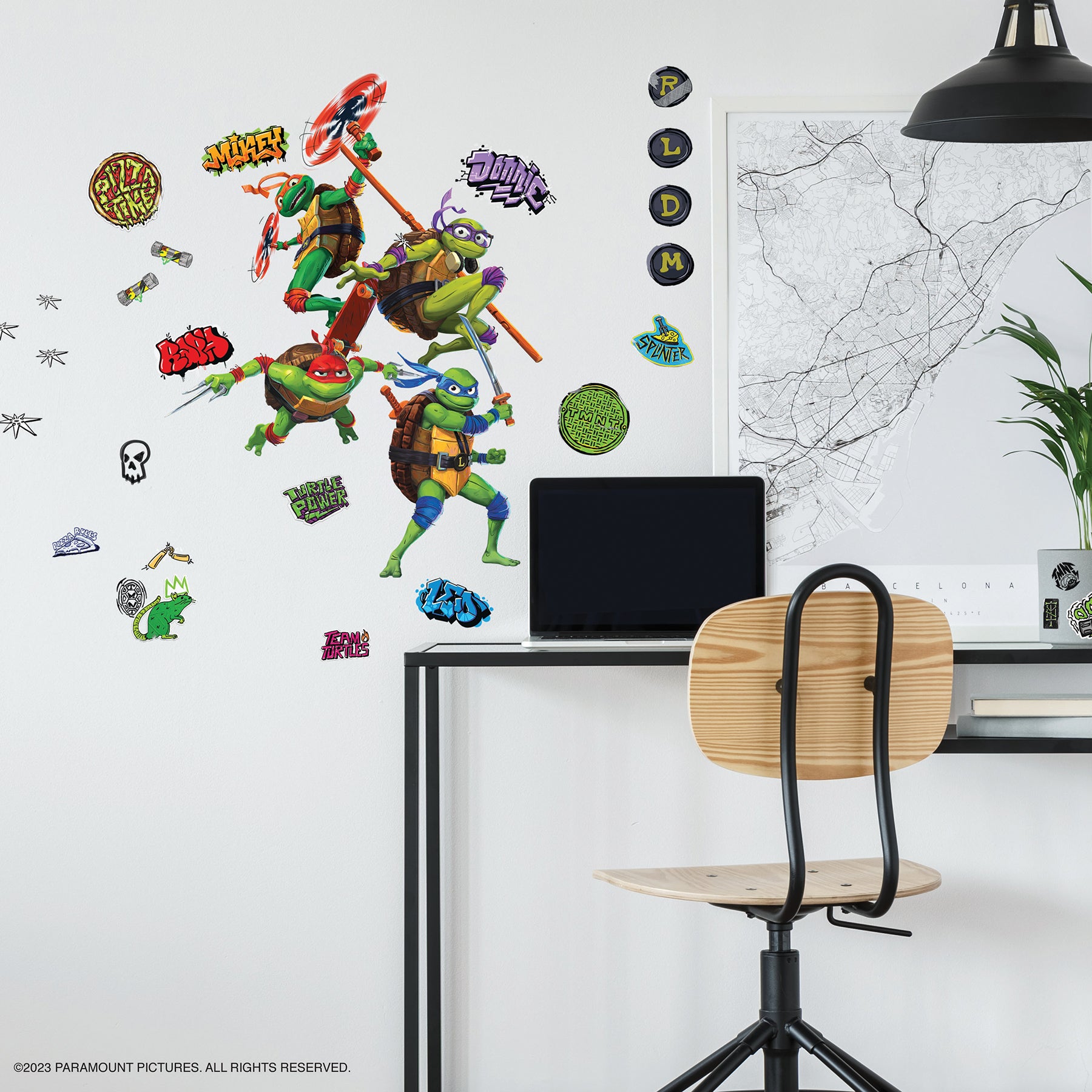 Teenage Mutant Ninja Turtles Mutant Mayhem Characters Wall Decals in a room setting