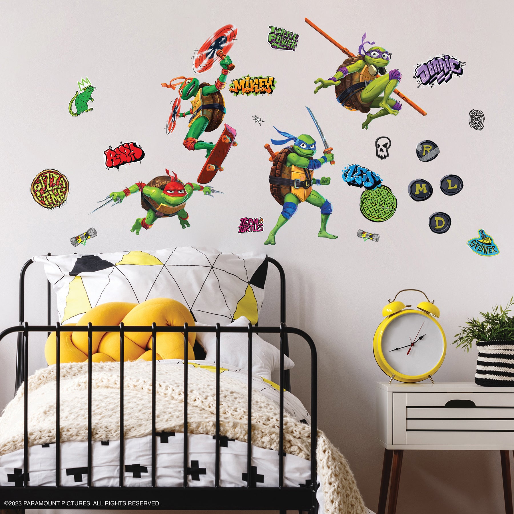 Teenage Mutant Ninja Turtles Mutant Mayhem Characters Wall Decals in a room setting