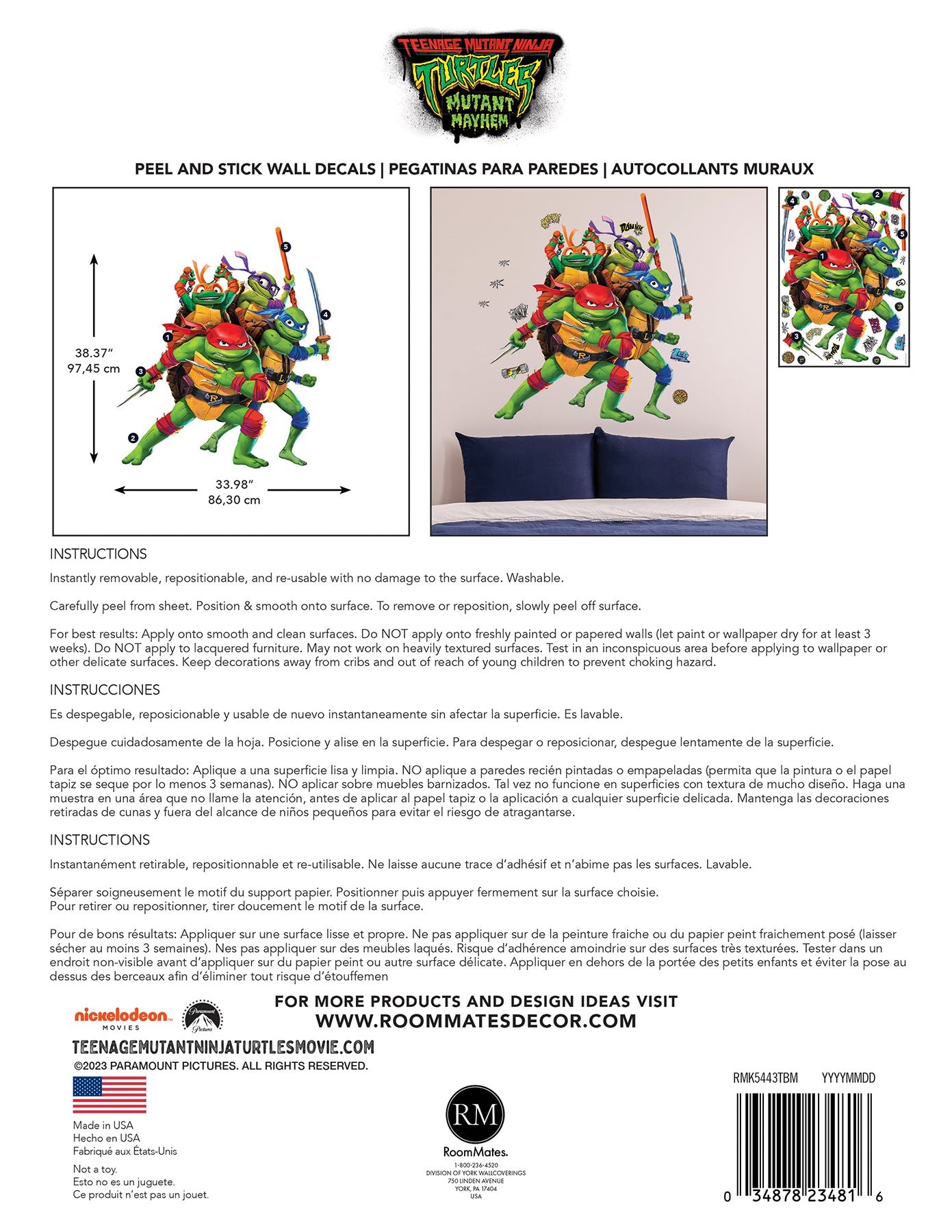 Teenage Mutant Ninja Turtles Mutant Mayhem Group Giant Wall Decals - packaging