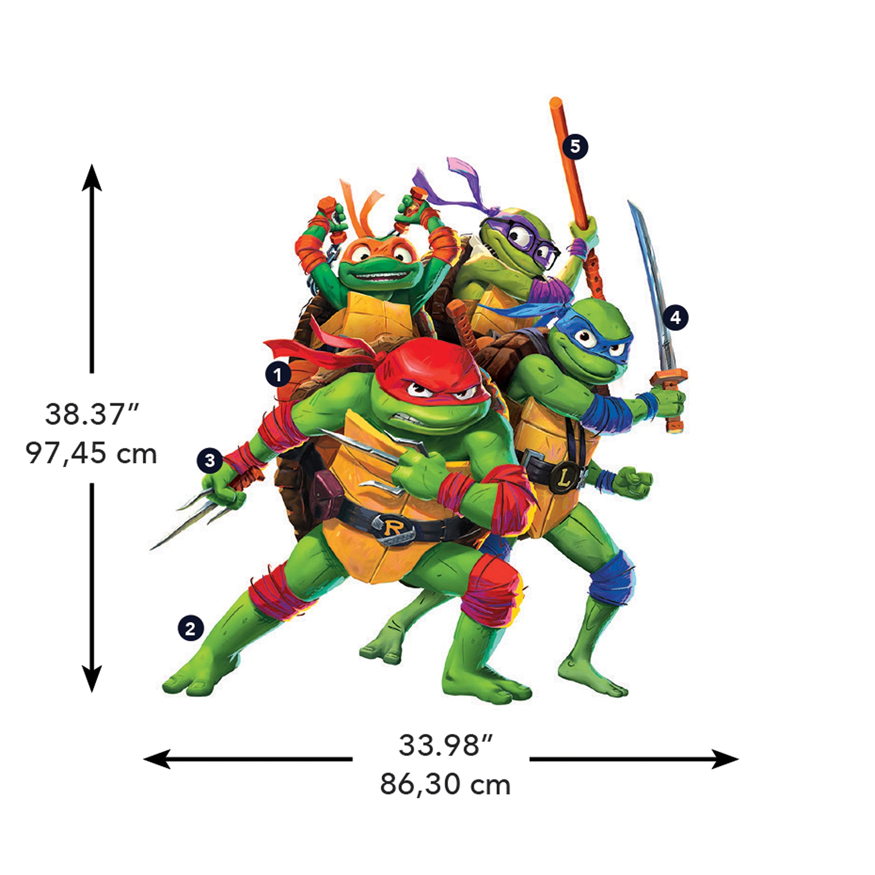 Teenage Mutant Ninja Turtles Mutant Mayhem Group Giant Wall Decals - dimensions