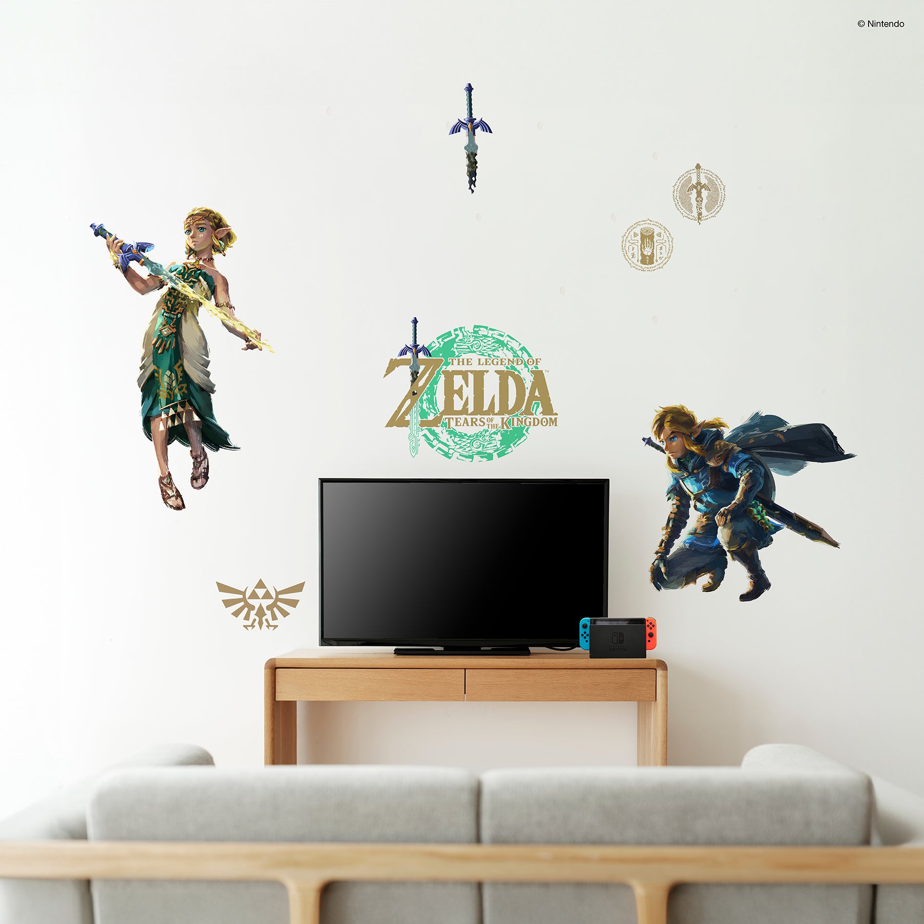 The Legend of Zelda Tears of the Kingdom Zelda & Link Wall Decals in a room setting