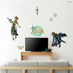 The Legend of Zelda Tears of the Kingdom Zelda & Link Wall Decals in a room setting