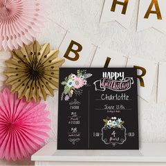 Floral Birthday Chalk in a room setting
